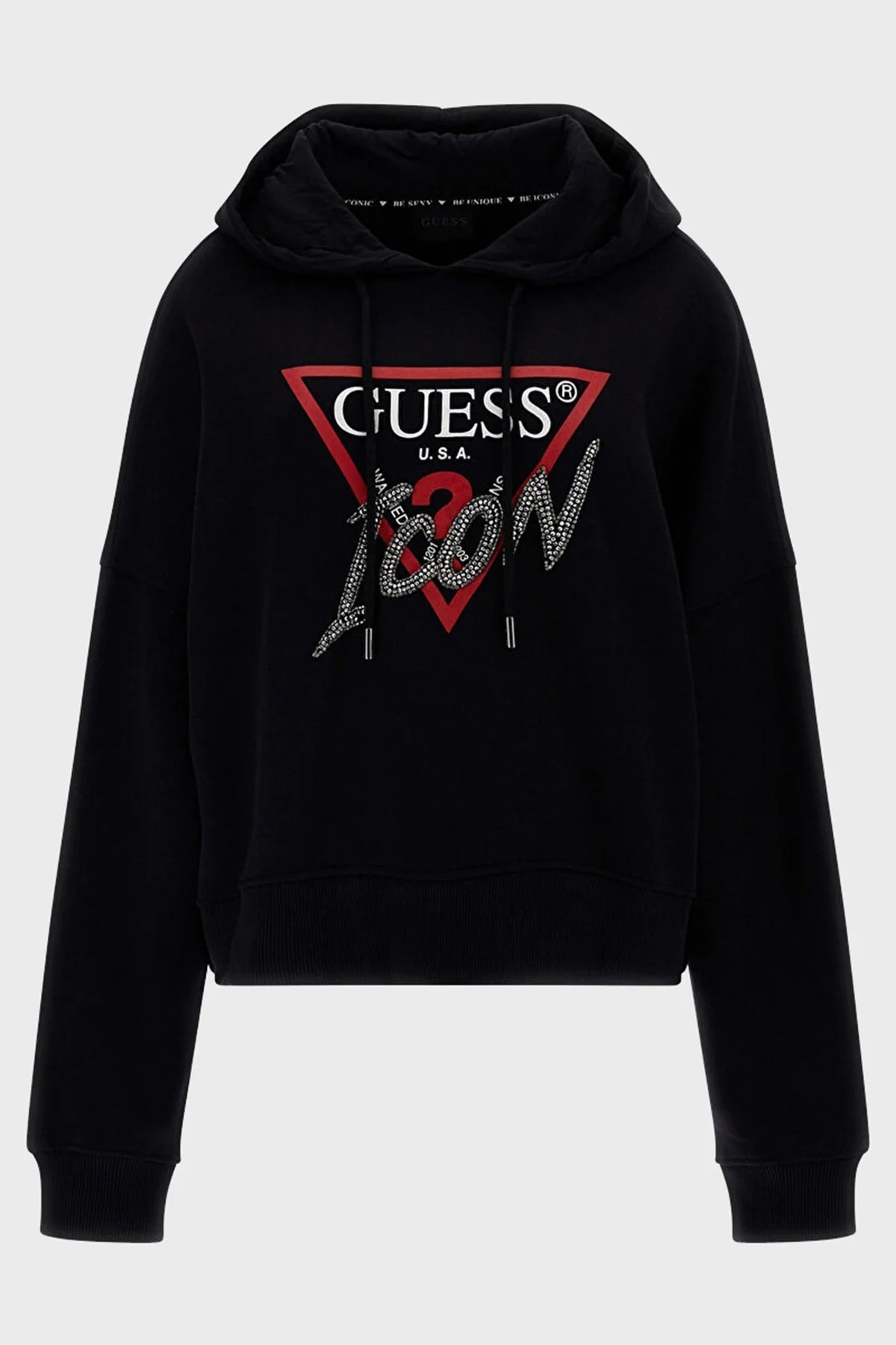 Guess Icon Pamuklu Relaxed Fit Kapüşonlu Bayan Sweat W3BQ15 KB681 JBLK SİYAH - 3
