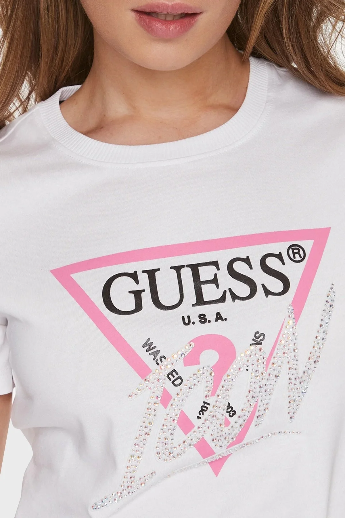 Guess Icon Pamuklu Slim Fit Bisiklet Yaka W4RI41 I3Z14 Bayan T Shirt W4RI41I3Z14 G011 BEYAZ - 4