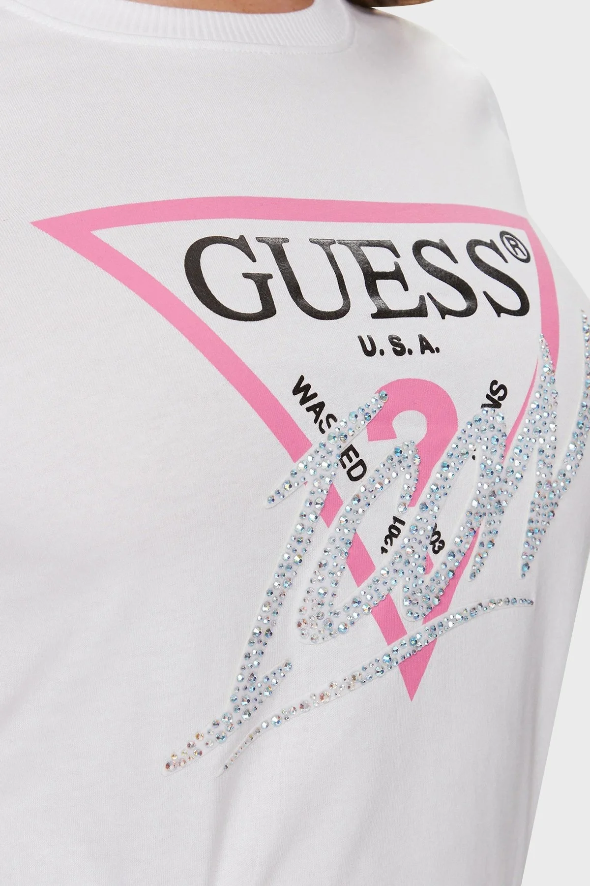 Guess Icon Pamuklu Slim Fit Bisiklet Yaka W4RI41 I3Z14 Bayan T Shirt W4RI41I3Z14 G011 BEYAZ - 5