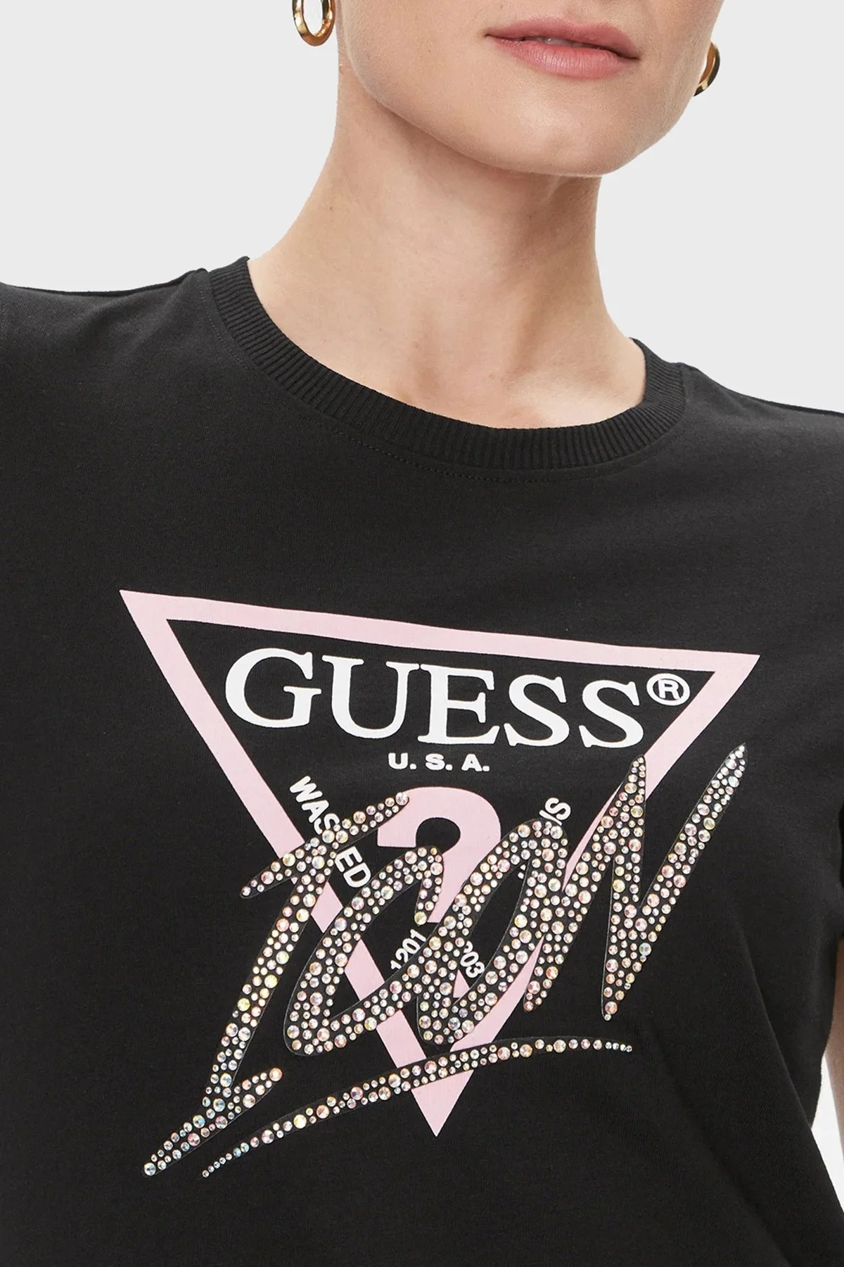 Guess Icon Pamuklu Slim Fit Bisiklet Yaka W4RI41 I3Z14 Bayan T Shirt W4RI41I3Z14 JBLK SİYAH - 4