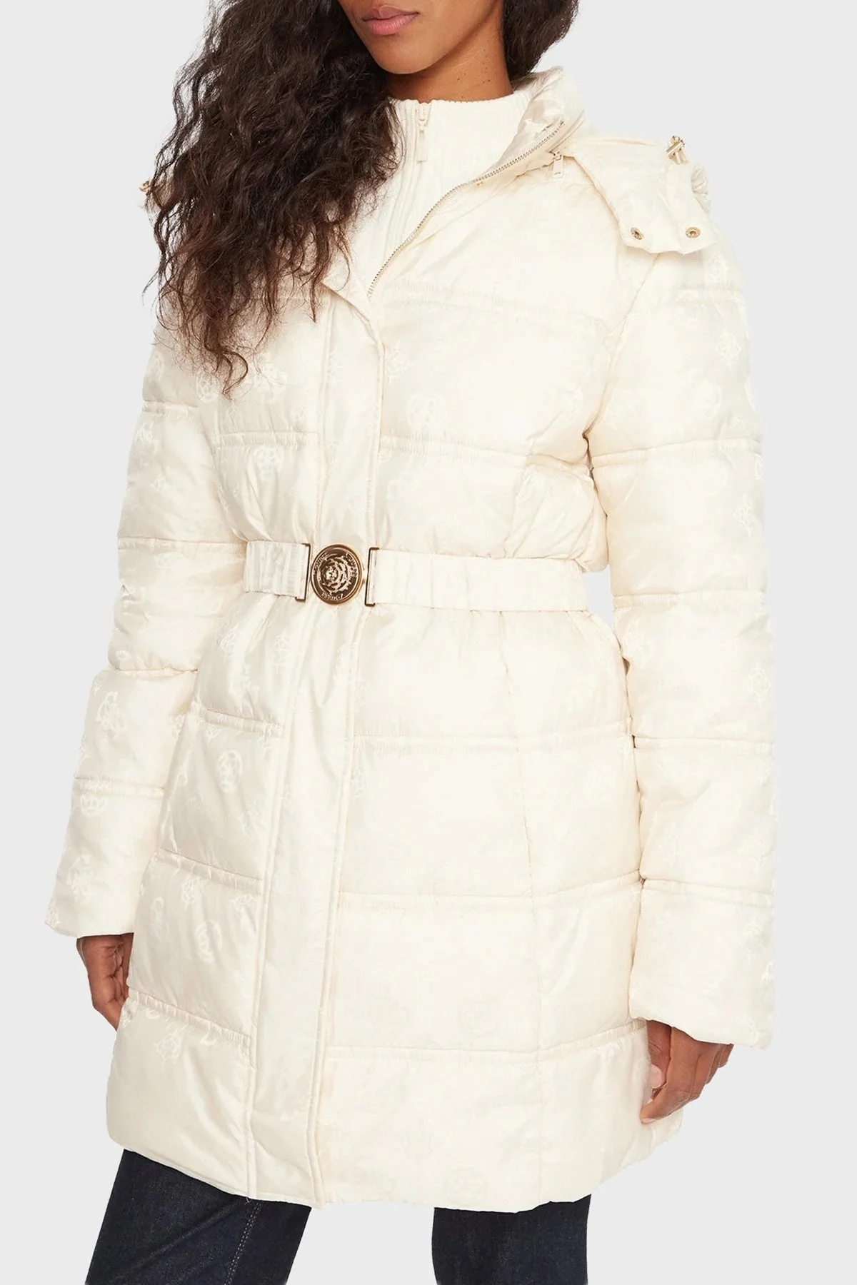 Guess Imma Kapitoneli Regular Fit Çıkarılabilir Kapüşonlu Su İtici W5BL44W2912 Bayan Mont W5BL44 W2912 G1F7 KREM - 1