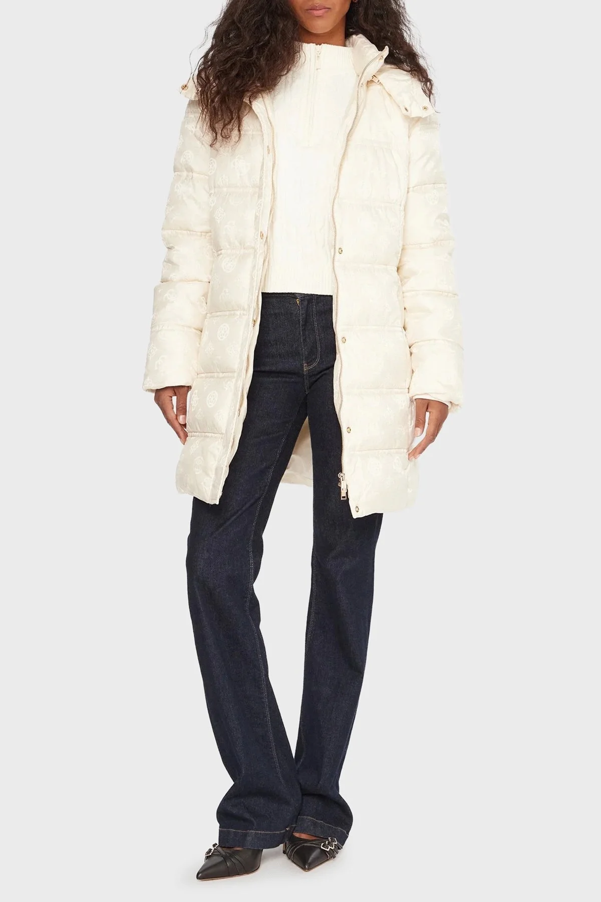 Guess Imma Kapitoneli Regular Fit Çıkarılabilir Kapüşonlu Su İtici W5BL44W2912 Bayan Mont W5BL44 W2912 G1F7 KREM - 2