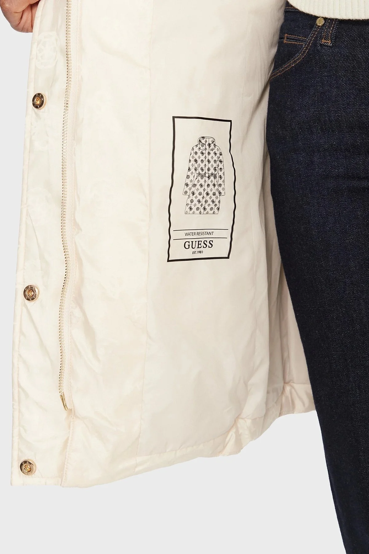 Guess Imma Kapitoneli Regular Fit Çıkarılabilir Kapüşonlu Su İtici W5BL44W2912 Bayan Mont W5BL44 W2912 G1F7 KREM - 7