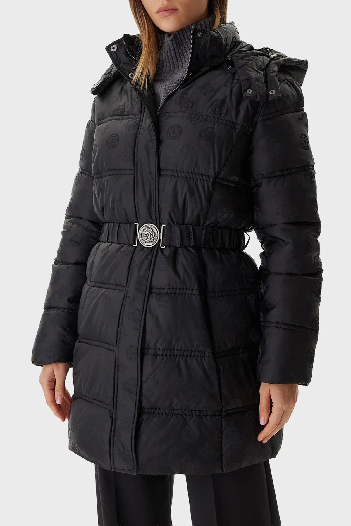 Guess Imma Kapitoneli Regular Fit Çıkarılabilir Kapüşonlu Su İtici W5BL44W2912 Bayan Mont W5BL44 W2912 JBLK SİYAH - 1