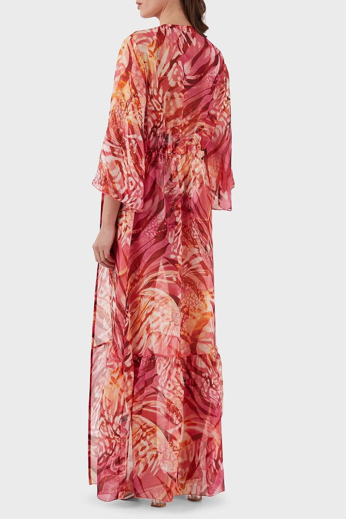 Guess İpek Karışımlı Desenli Bağlama Detaylı Kimono Uzun Bayan Pareo E3GK09WE550 P53D PEMBE - 4