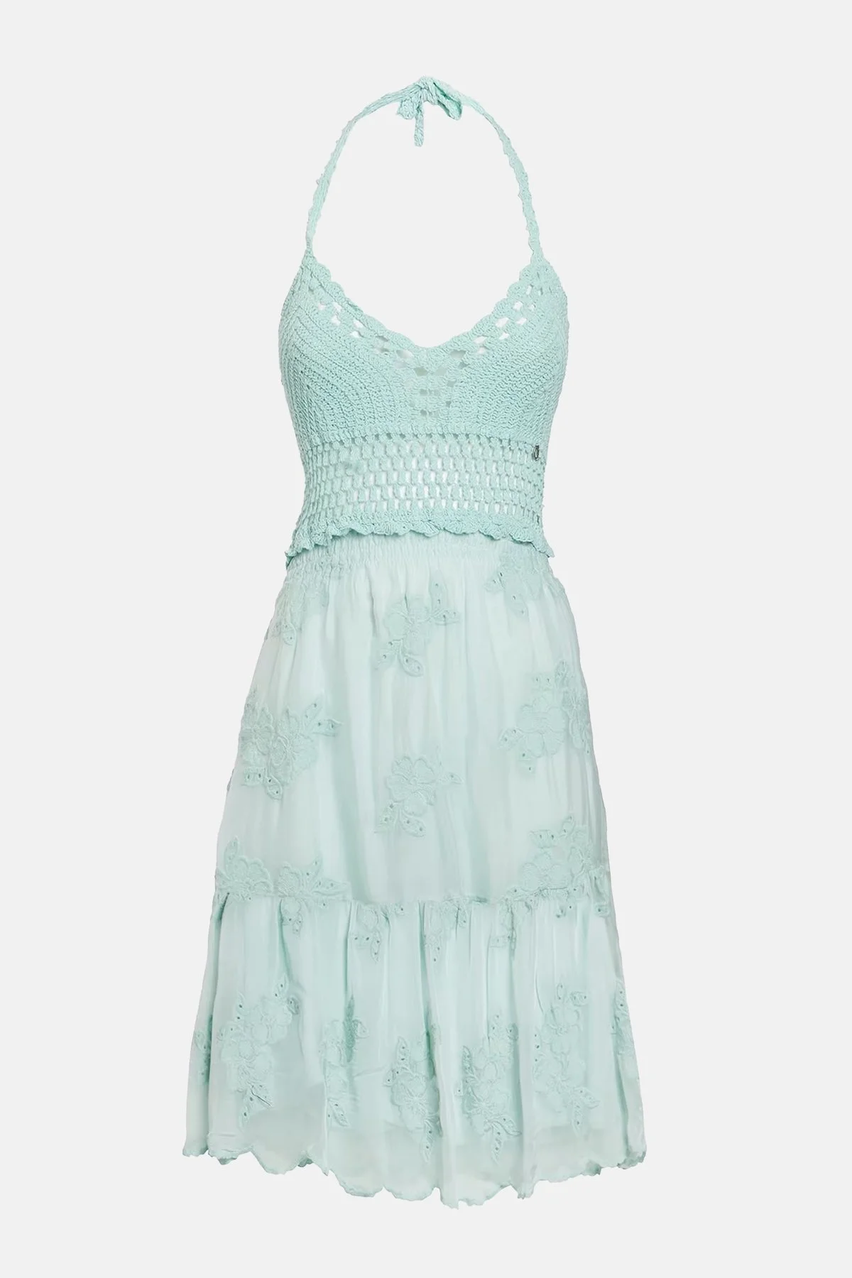 Guess İpek Karışımlı Örgü Detaylı Boyundan Bağlamalı Gipeli Bayan Elbise W2GK60WEKE0 A80A MİNT - 4