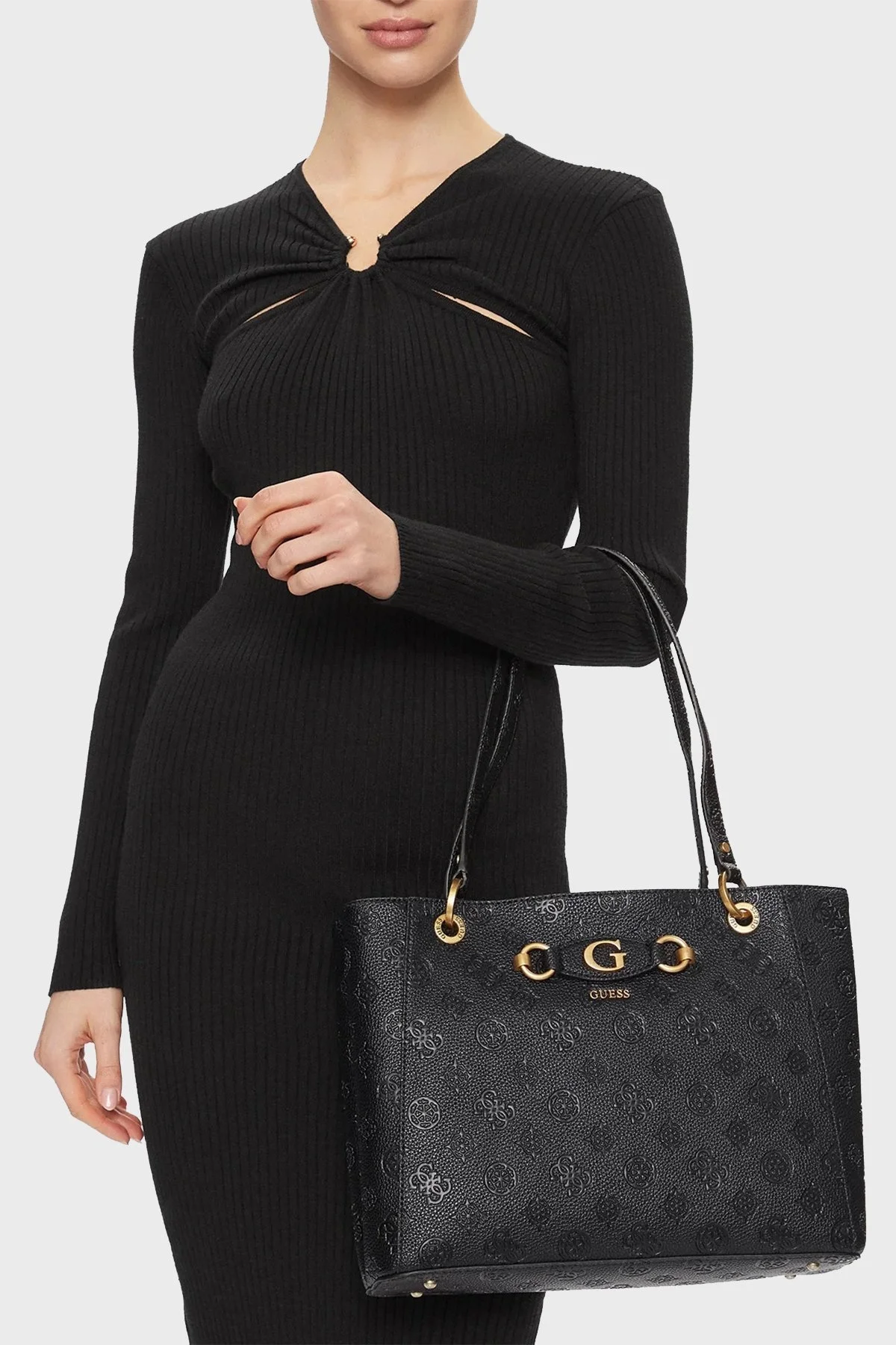 Guess Izzy Logolu Shopper HWPD92 09250 Bayan Çanta HWPD9209250 BLO SİYAH - 7