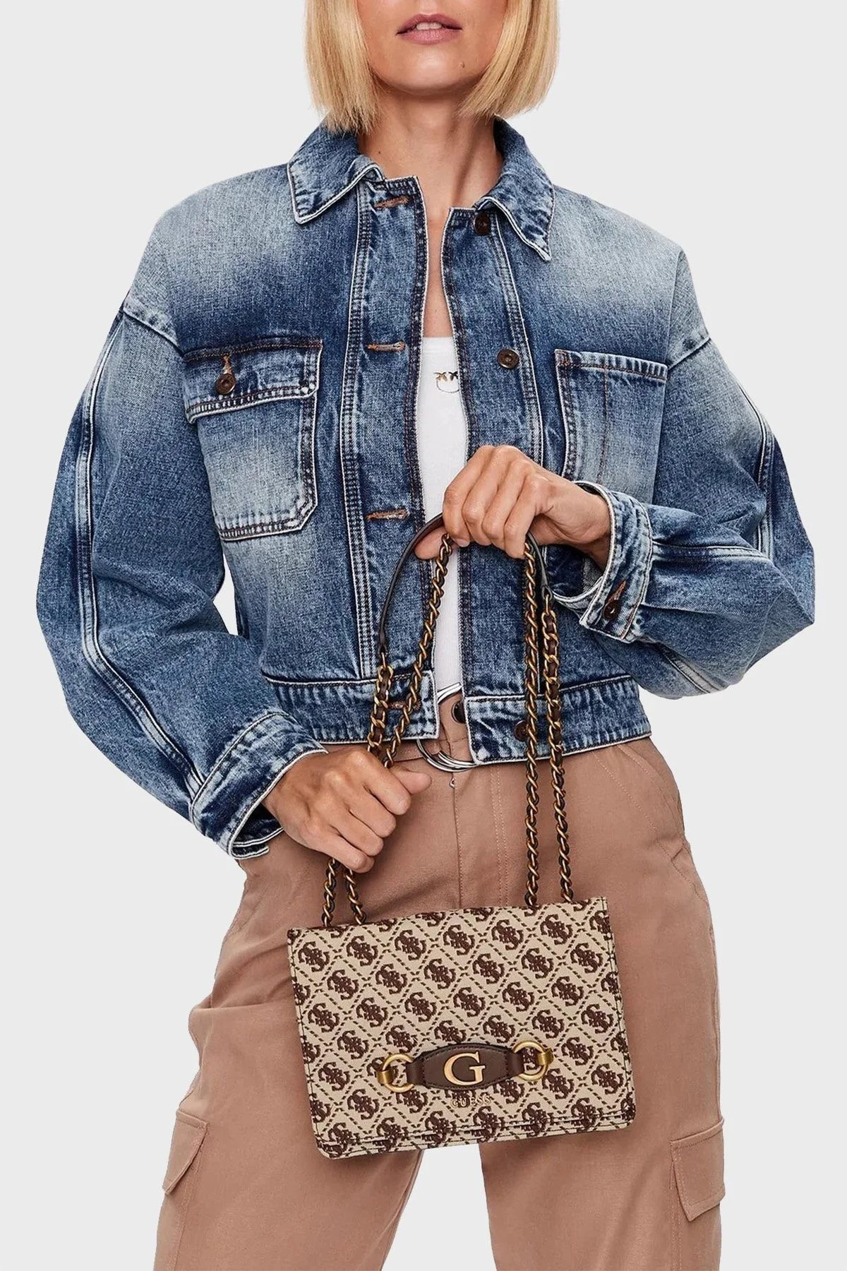 Guess Izzy Logolu Zincir Askılı HWJB8654210 Bayan Çanta HWJB8654210 BNL KAHVE-BEJ - 2