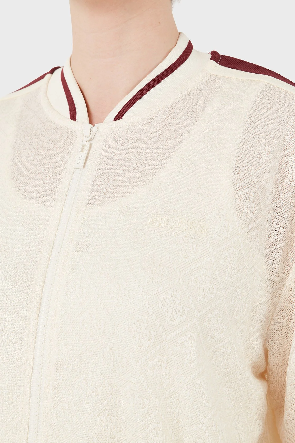 Guess Jakarlı Logolu Kolej Yaka Fermuarlı V6GL01K2960 Kadın Sweat V6GL01 K2960 FW07 KREM - 6