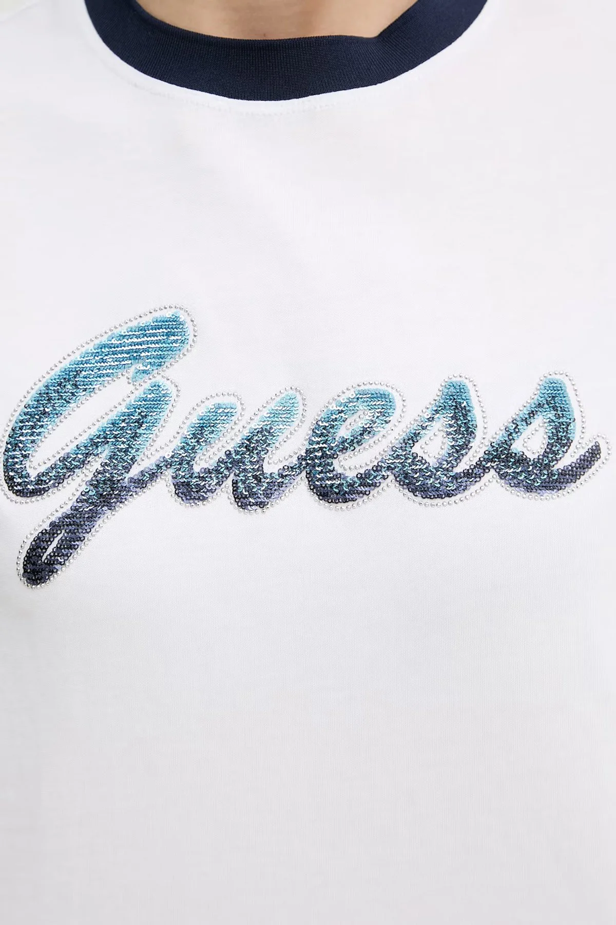 Guess Jersey Logolu % 100 Pamuk Regular Fit Bisiklet Yaka W6GI31K3224 Bayan T Shirt W6GI31 K3224 G011 BEYAZ - 5