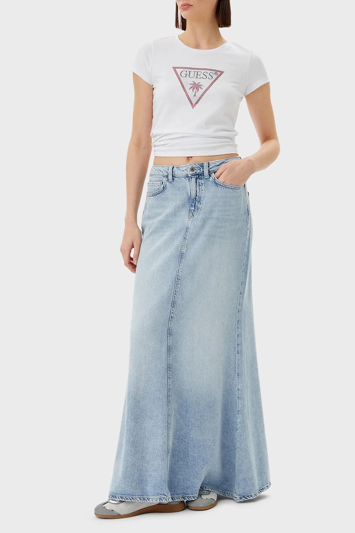 Guess Jersey Logolu Pamuklu Slim Fit Bisiklet Yaka E5GI08J1314 Bayan T Shirt E5GI08 J1314 G011 BEYAZ - 2