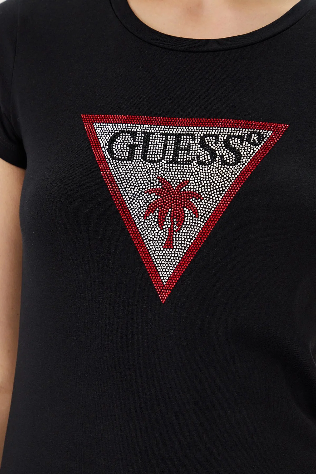 Guess Jersey Logolu Pamuklu Slim Fit Bisiklet Yaka E5GI08J1314 Bayan T Shirt E5GI08 J1314 JBLK SİYAH - 4