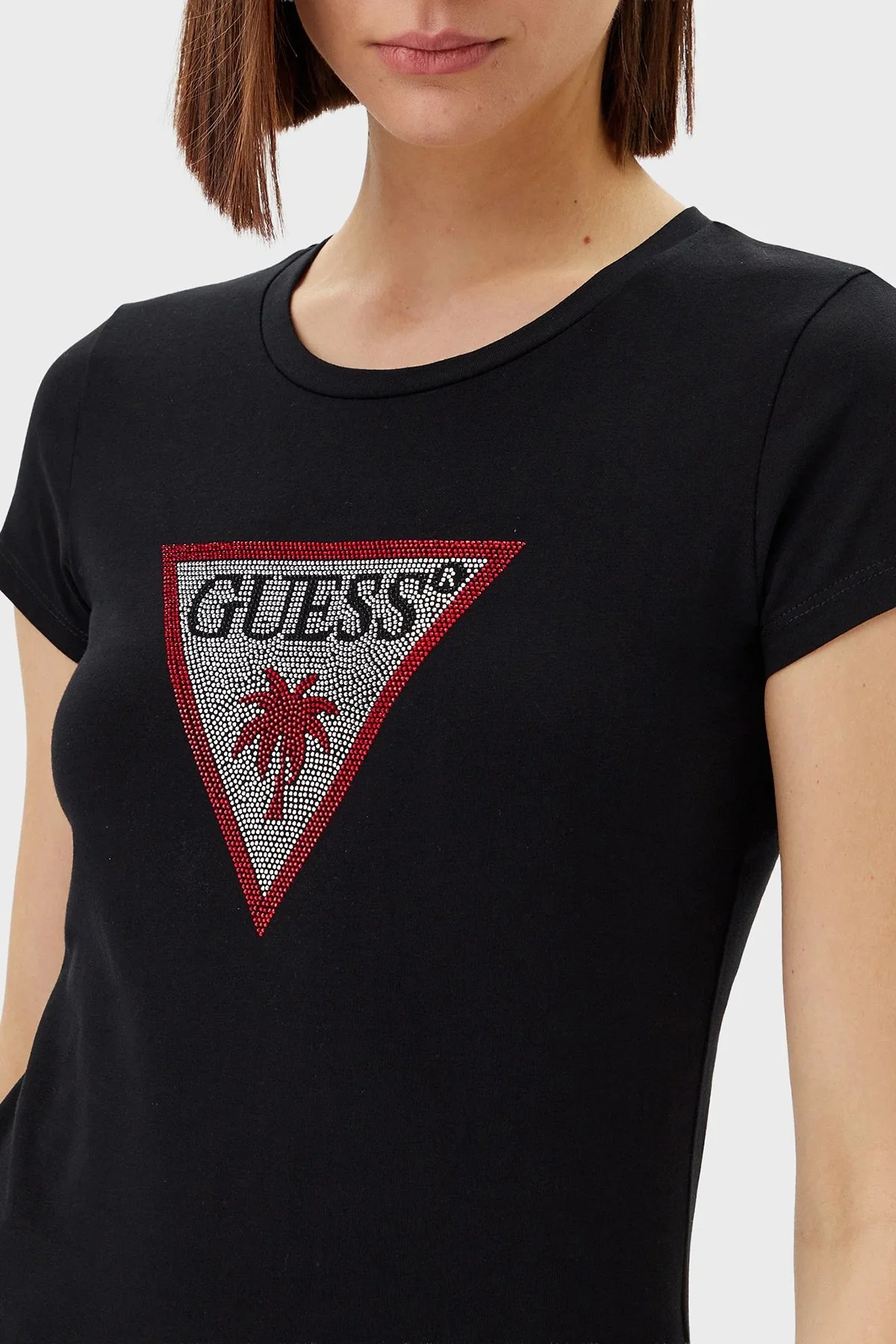 Guess Jersey Logolu Pamuklu Slim Fit Bisiklet Yaka E5GI08J1314 Bayan T Shirt E5GI08 J1314 JBLK SİYAH - 5