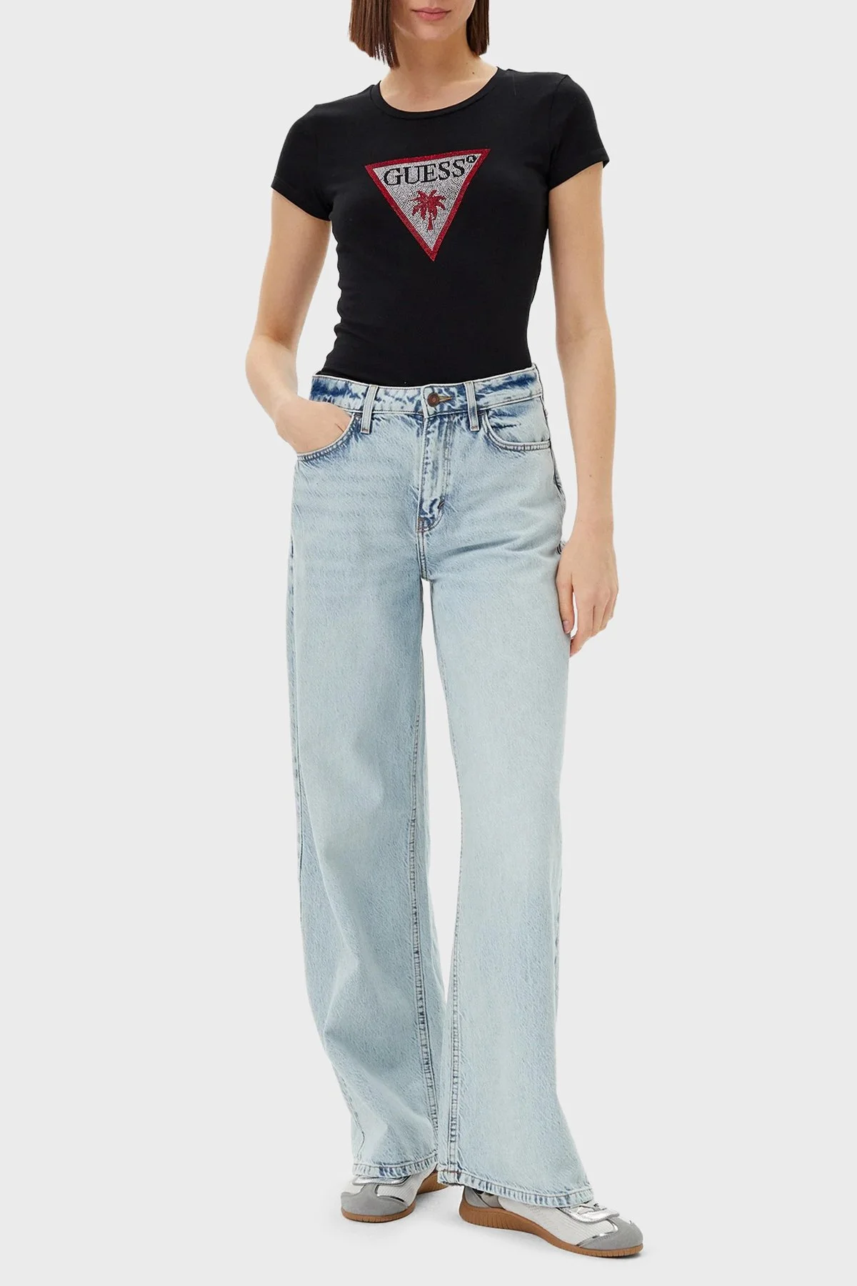 Guess Jersey Logolu Pamuklu Slim Fit Bisiklet Yaka E5GI08J1314 Kadın T Shirt E5GI08 J1314 JBLK SİYAH - 2