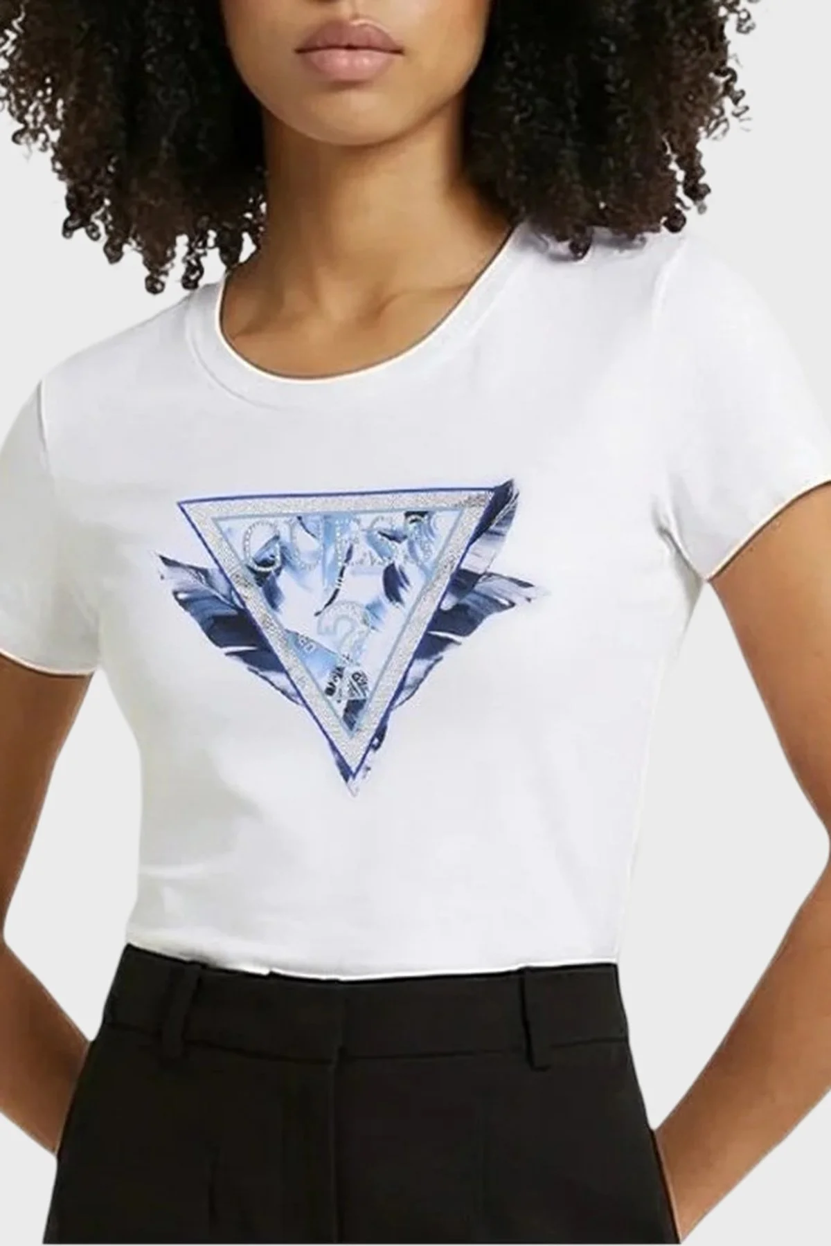 Guess Jersey Pamuklu Slim Fit Logo Baskılı W6GI11K3026 Bayan T Shirt W6GI11 K3026 G011 BEYAZ - 1