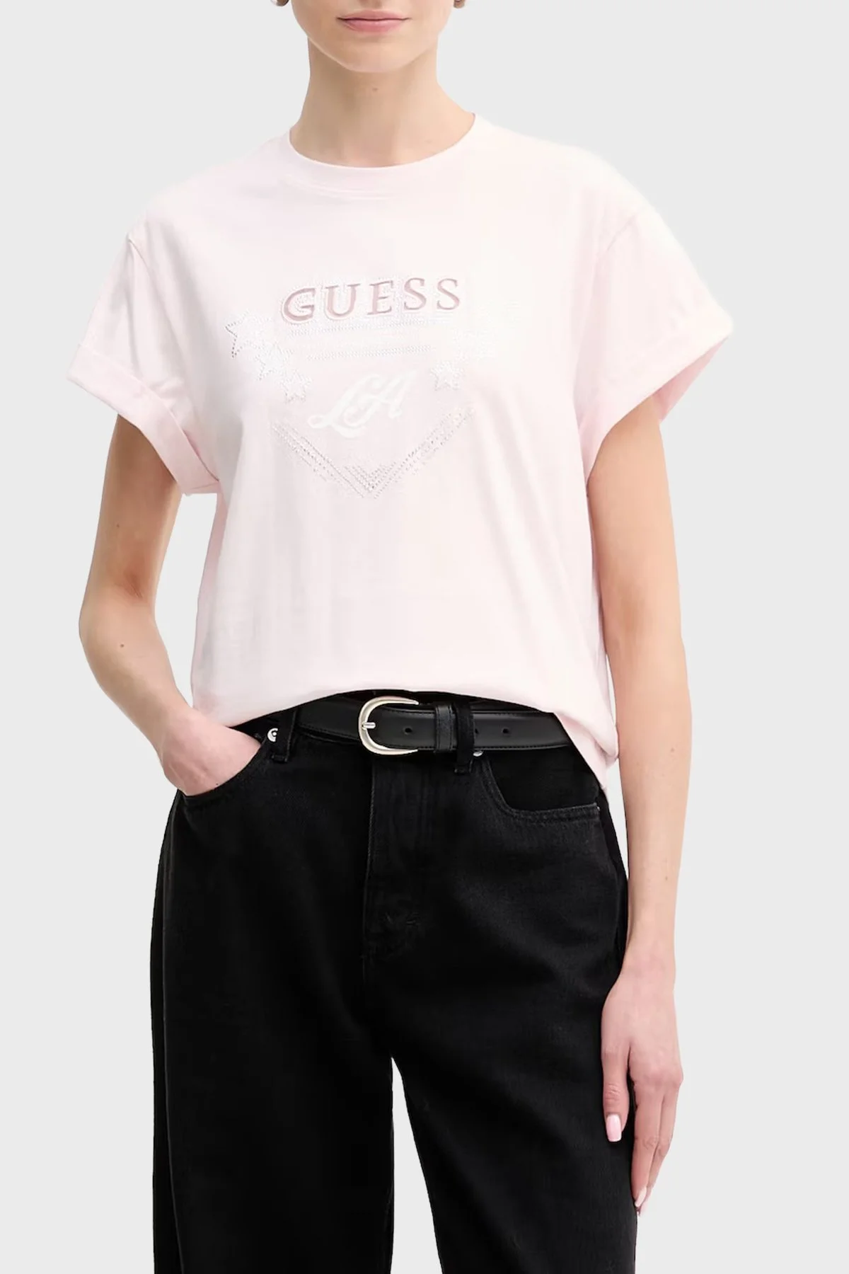 Guess Jersey Pamuklu Taş Detaylı Regular Fit Bisiklet Yaka W6RI30I3Z14 Bayan T Shirt W6RI30 I3Z14 A627 PEMBE - 1