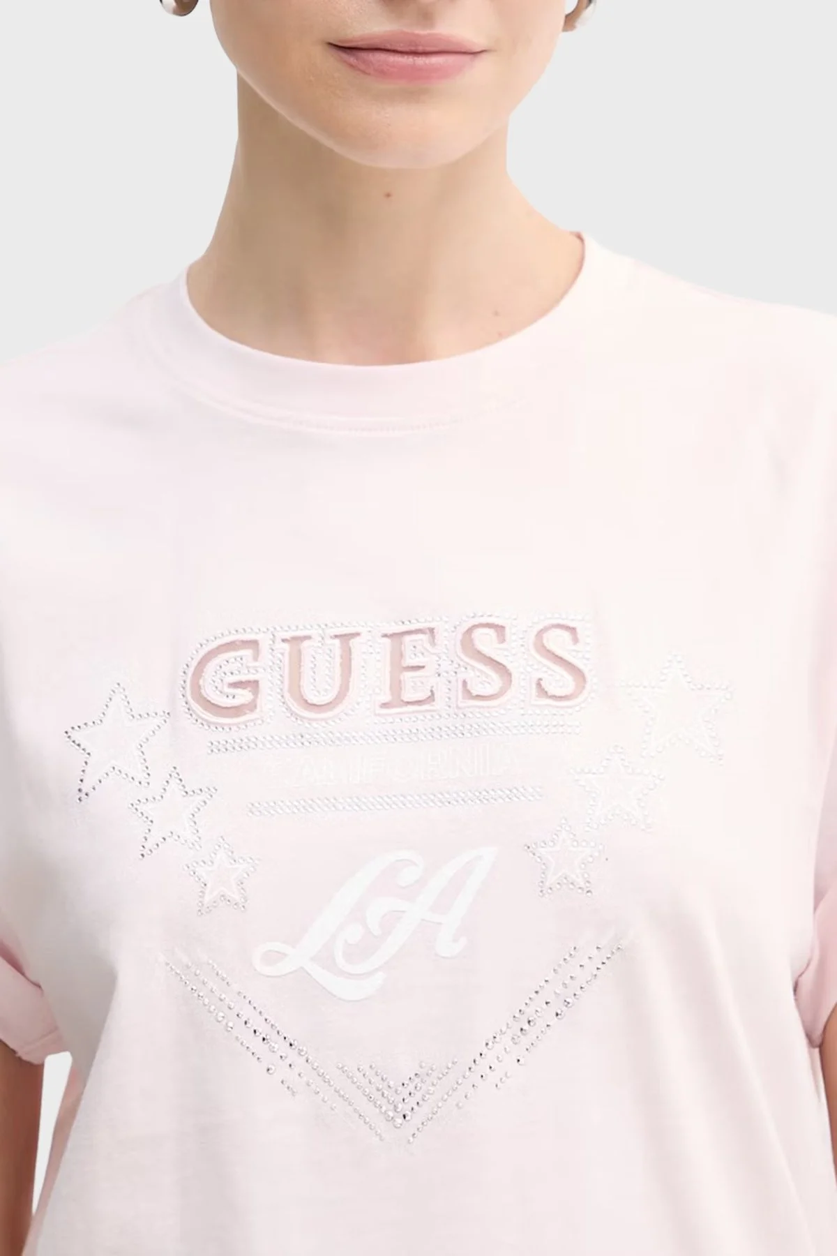 Guess Jersey Pamuklu Taş Detaylı Regular Fit Bisiklet Yaka W6RI30I3Z14 Bayan T Shirt W6RI30 I3Z14 A627 PEMBE - 4