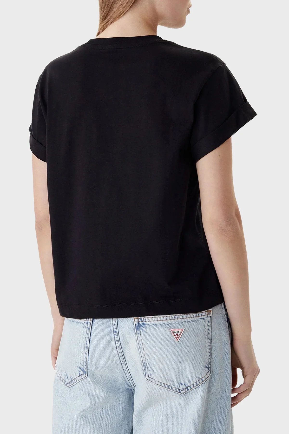 Guess Jersey Pamuklu Taş Detaylı Regular Fit Bisiklet Yaka W6RI30I3Z14 Bayan T Shirt W6RI30 I3Z14 JBLK SİYAH - 3