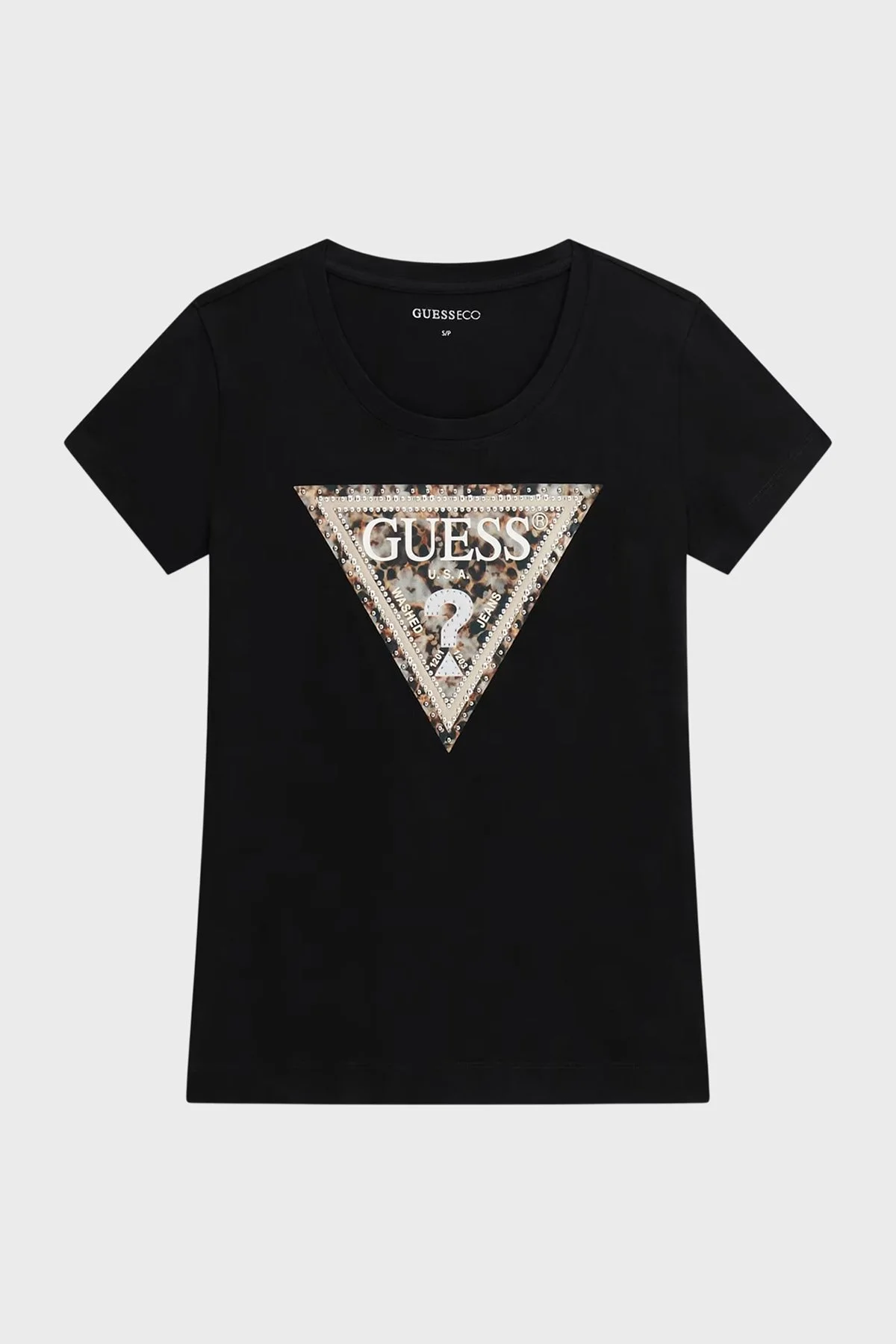 Guess Jersey Pamuklu Üçgen Logolu Slim Fit Bisiklet Yaka W6RI32J1314 Bayan T Shirt W6RI32 J1314 JBLK SİYAH - 4