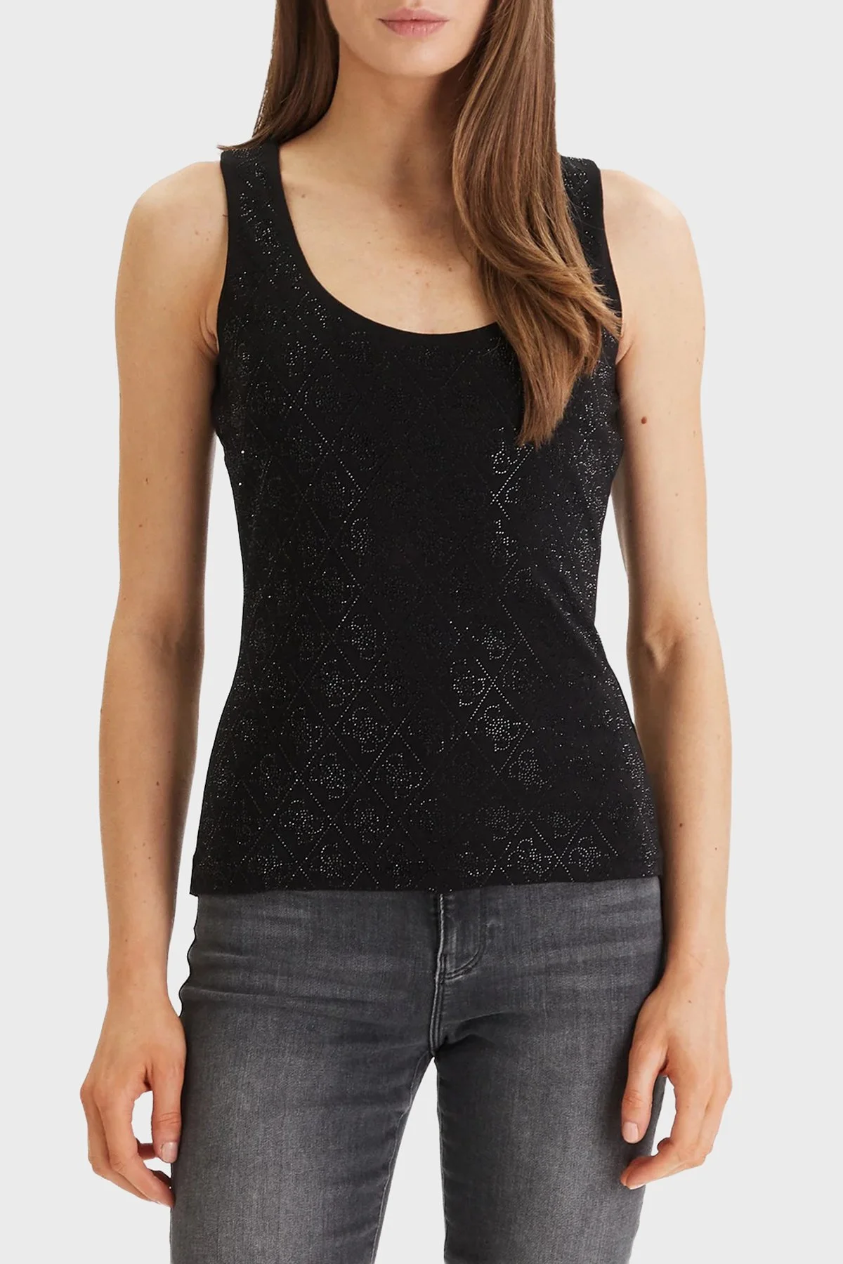 Guess Jersey Taşlı Logolu Pamuklu Regular Fit Yuvarlak Yaka W6GP10K2932 Bayan Top W6GP10 K2932 JBLK SİYAH - 1