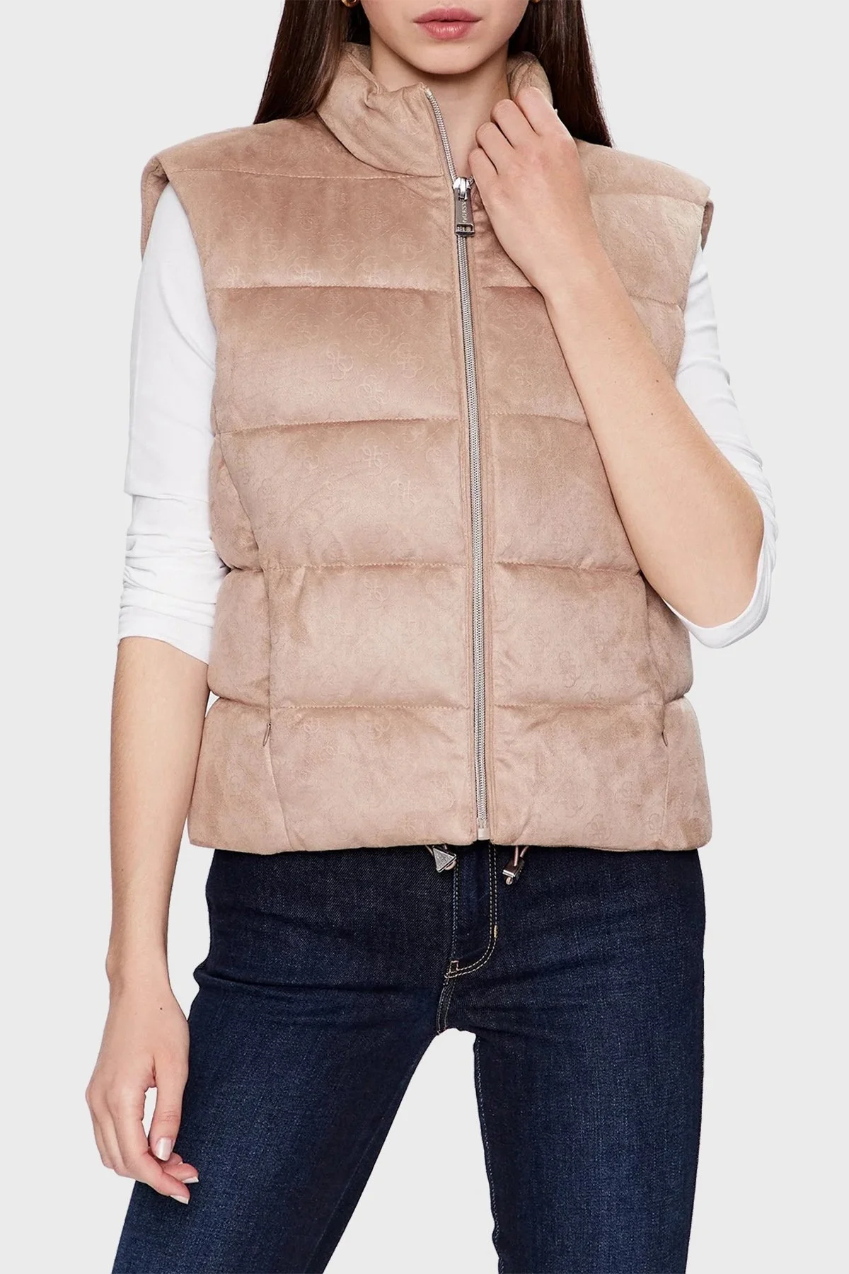 Guess Jole Logolu Slim Fit Dik Yaka Yapay Süet Şişme Bayan Yelek W3YN38WFIY0 A10L BEJ - 1