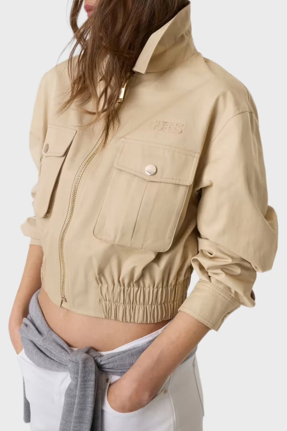 Guess Juliane Pamuklu Regular Fit Crop Ceket W6YL20W2910 Kadın Mont W6YL20 W2910 A117 Bej - 4