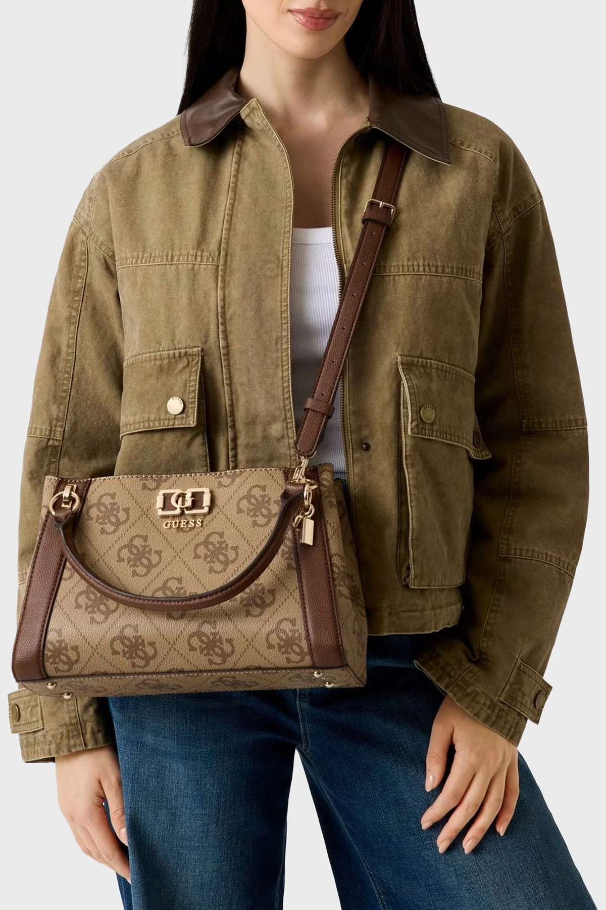 Guess Karnilla 4G Logolu Çıkarılabilir Askılı HWOS9901060 Bayan Çanta HWOS99 01060 LGW KAHVE - 2