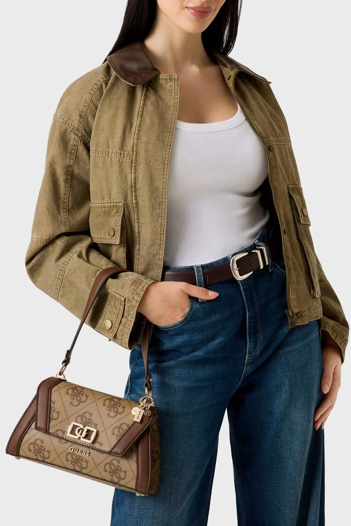 Guess Karnilla Logolu Çıkarılabilir Askılı HWOS9901190 Bayan Çanta HWOS99 01190 LGW KAHVE - 2