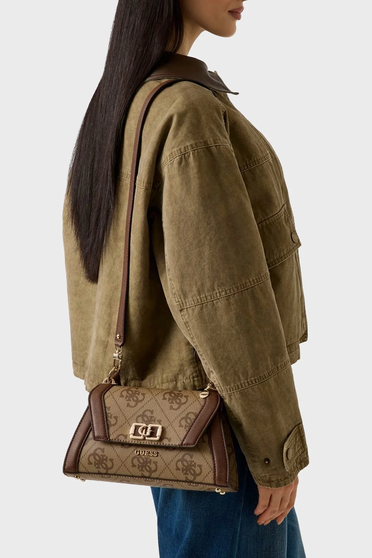 Guess Karnilla Logolu Çıkarılabilir Askılı HWOS9901190 Bayan Çanta HWOS99 01190 LGW KAHVE - 3