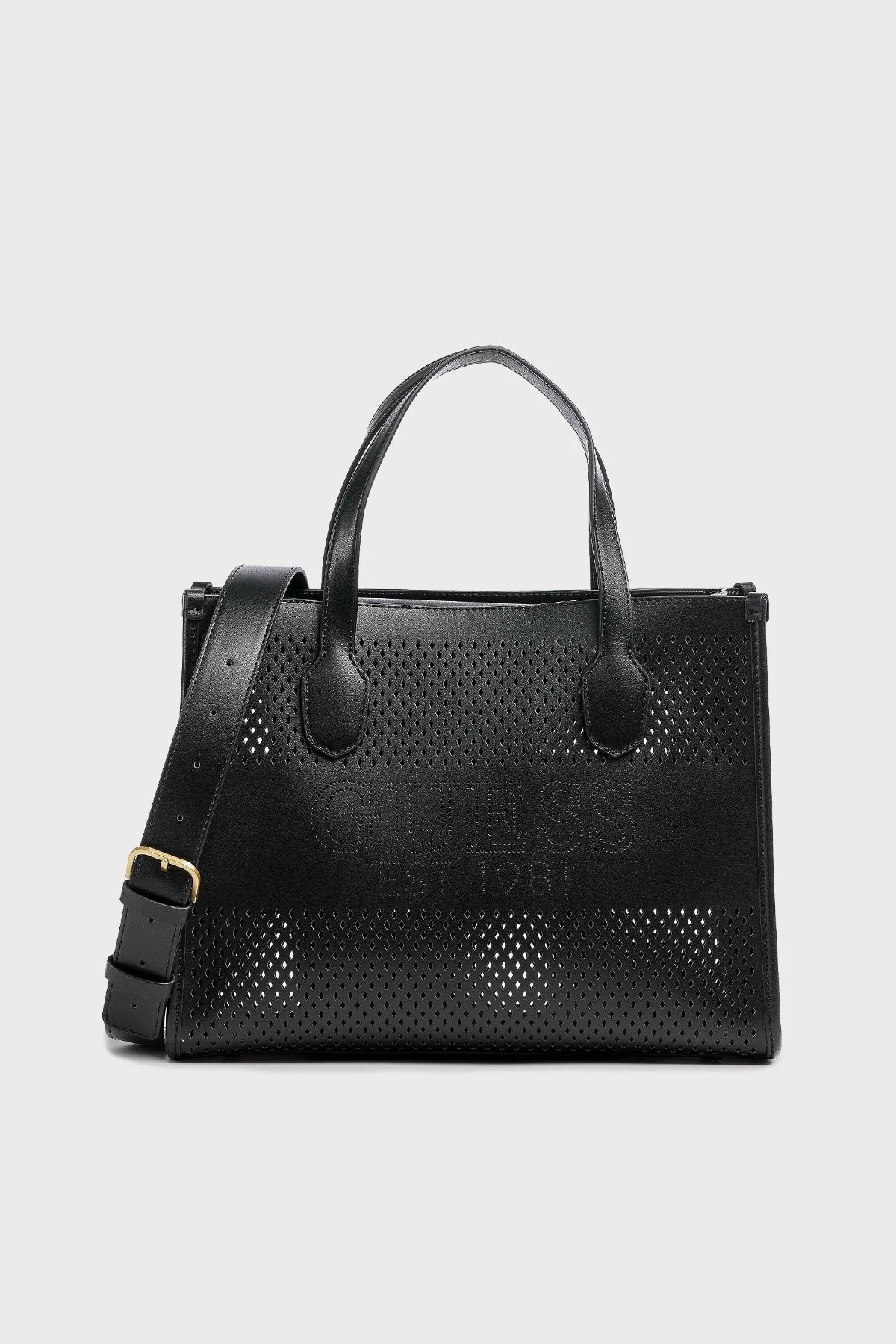 Guess Katey Fermuarlı Mini İç Bölmeli Delikli Omuz Bayan Çanta HWWH8769220 BLA SİYAH - 1