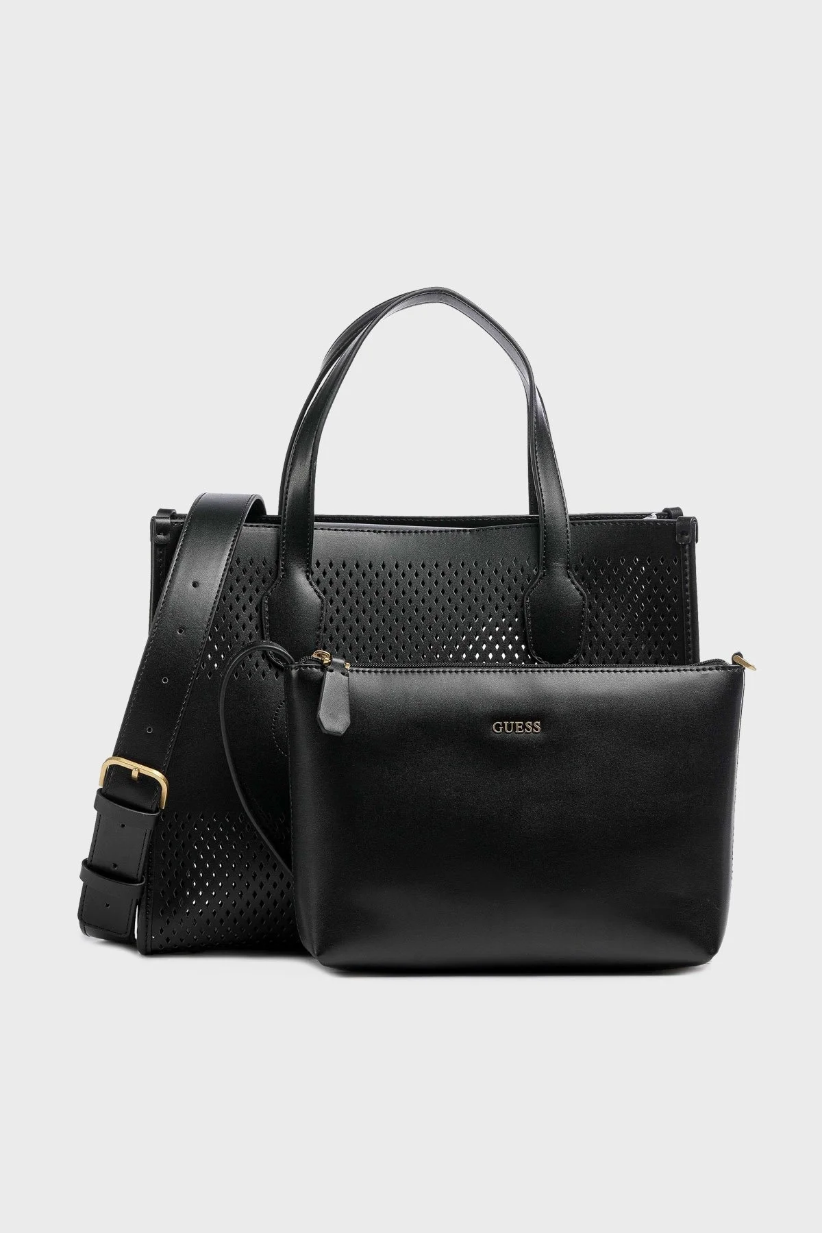 Guess Katey Fermuarlı Mini İç Bölmeli Delikli Omuz Bayan Çanta HWWH8769220 BLA SİYAH - 2