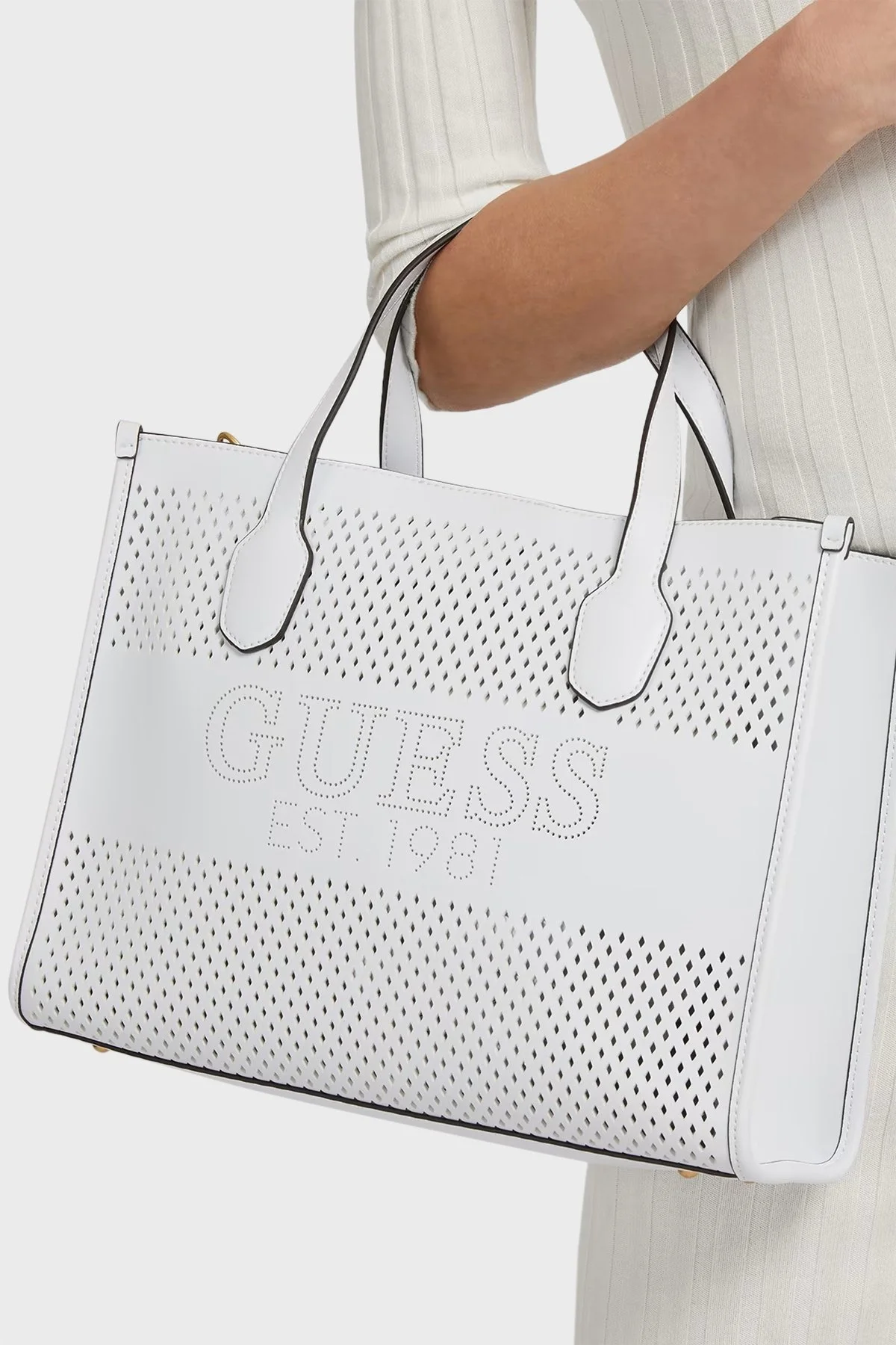 Guess Katey Fermuarlı Mini İç Bölmeli Delikli Omuz Bayan Çanta HWWH8769220 WHI BEYAZ - 2