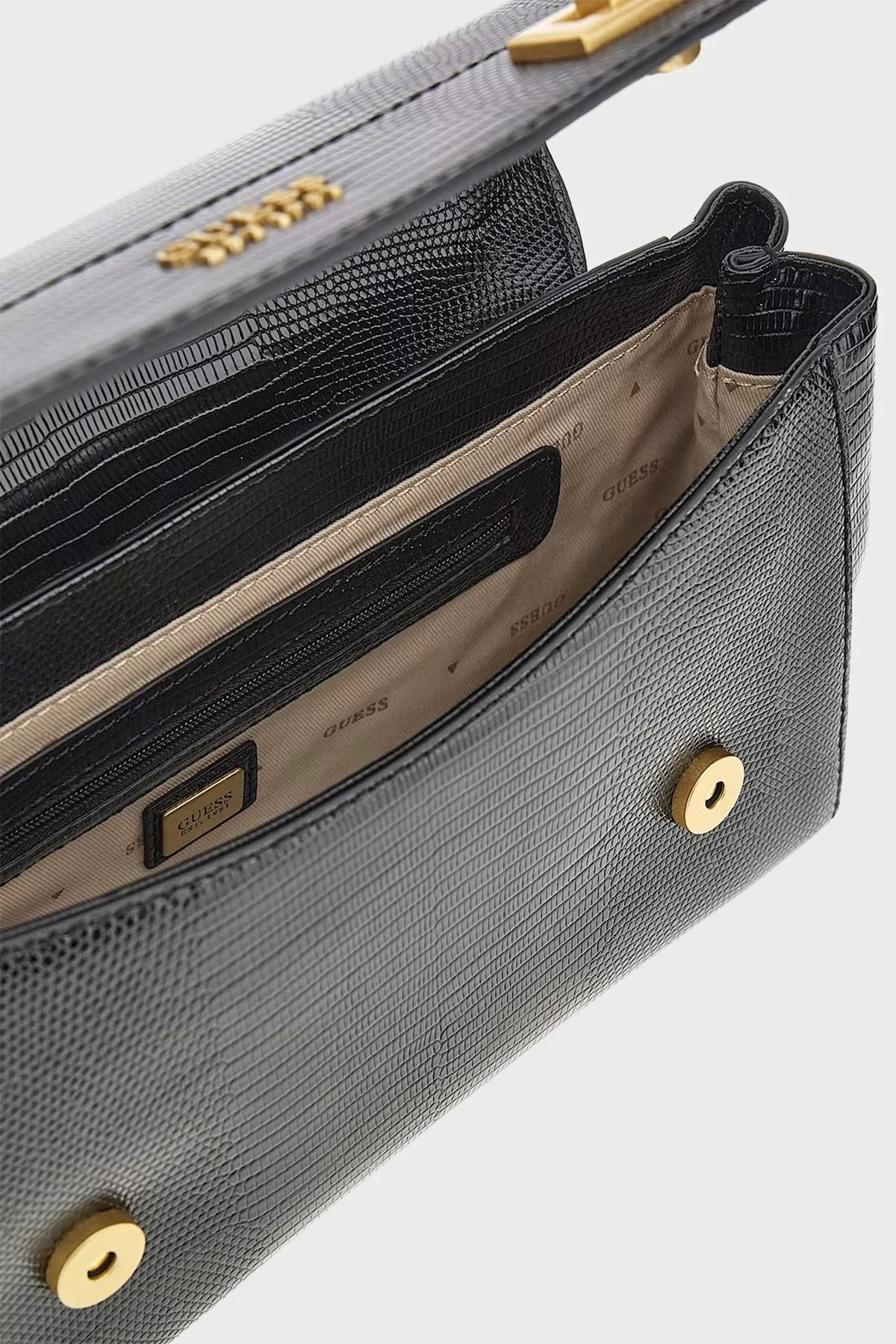 Guess Katey Logolu Timsah Desenli Zincirli Omuz Askılı Çapraz Bayan Çanta HWKA7870190 BLA SİYAH - 3