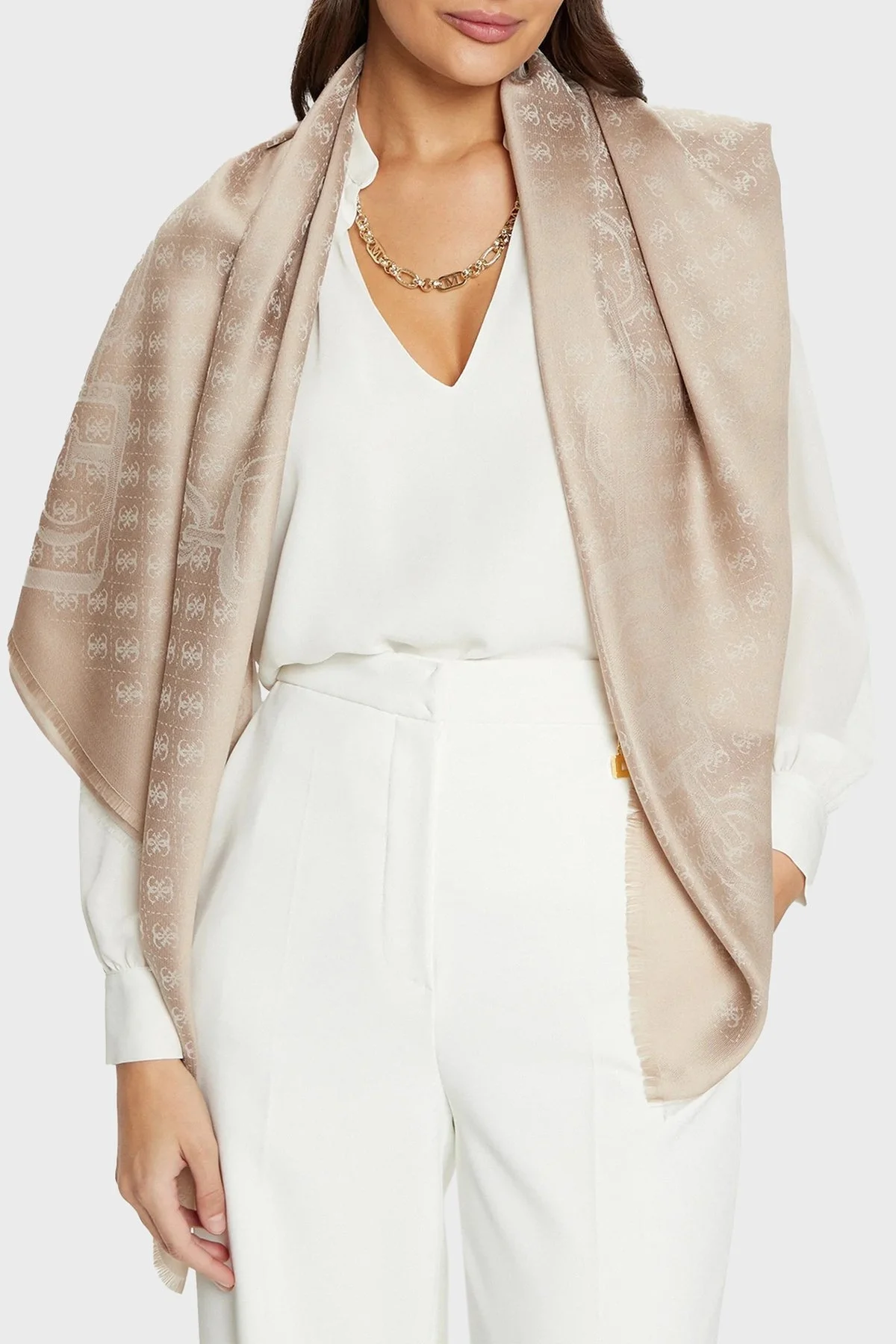 Guess Kefiah Jakarlı Logo Baskılı Modal Karışımlı 130 x 130 cm AW5191POL03 Bayan Şal AW5191 POL03 SAN BEJ - 4