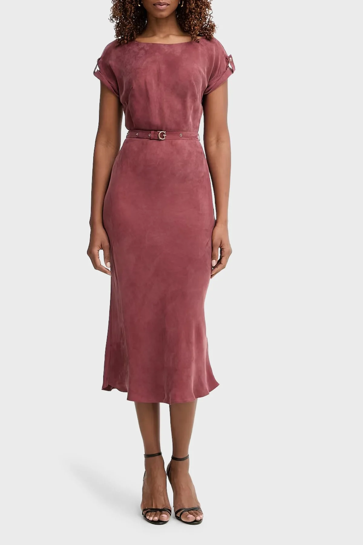 Guess Kemerli Bisiklet Yaka Midi Boy W6GK50W1950 Kadın Elbise W6GK50 W1950 G594 BORDO - 1