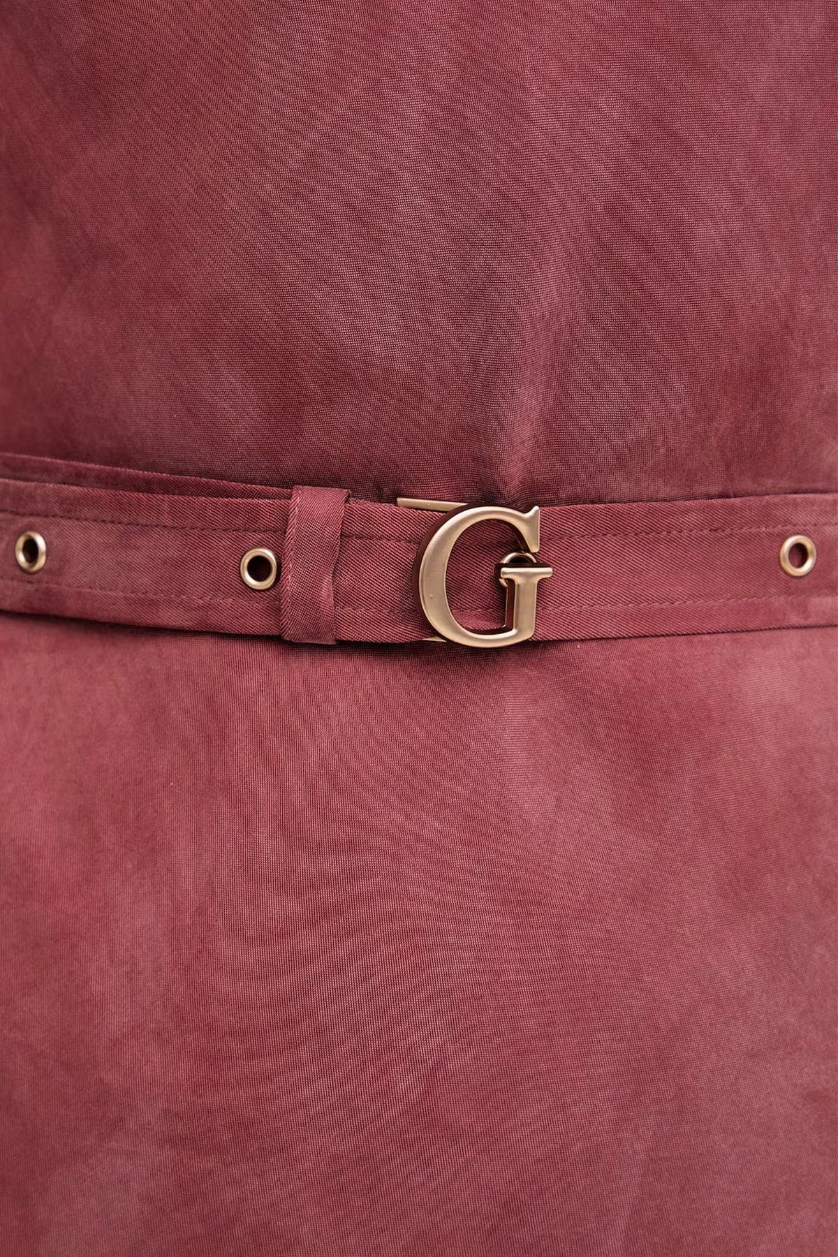 Guess Kemerli Bisiklet Yaka Midi Boy W6GK50W1950 Kadın Elbise W6GK50 W1950 G594 BORDO - 6