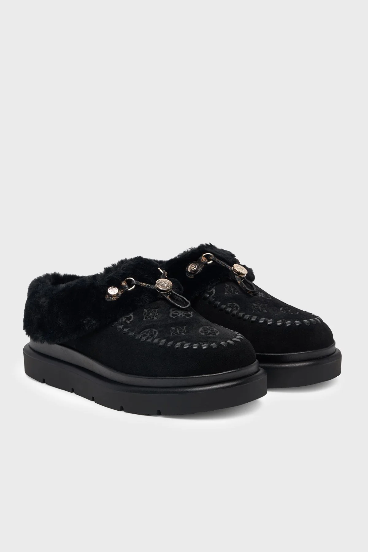 Guess Kendry Logolu Kalın Tabanlı Süet FLFKEYLEA19 Kadın Ayakkabı FLFKEY LEA19 BLACK Siyah - 8