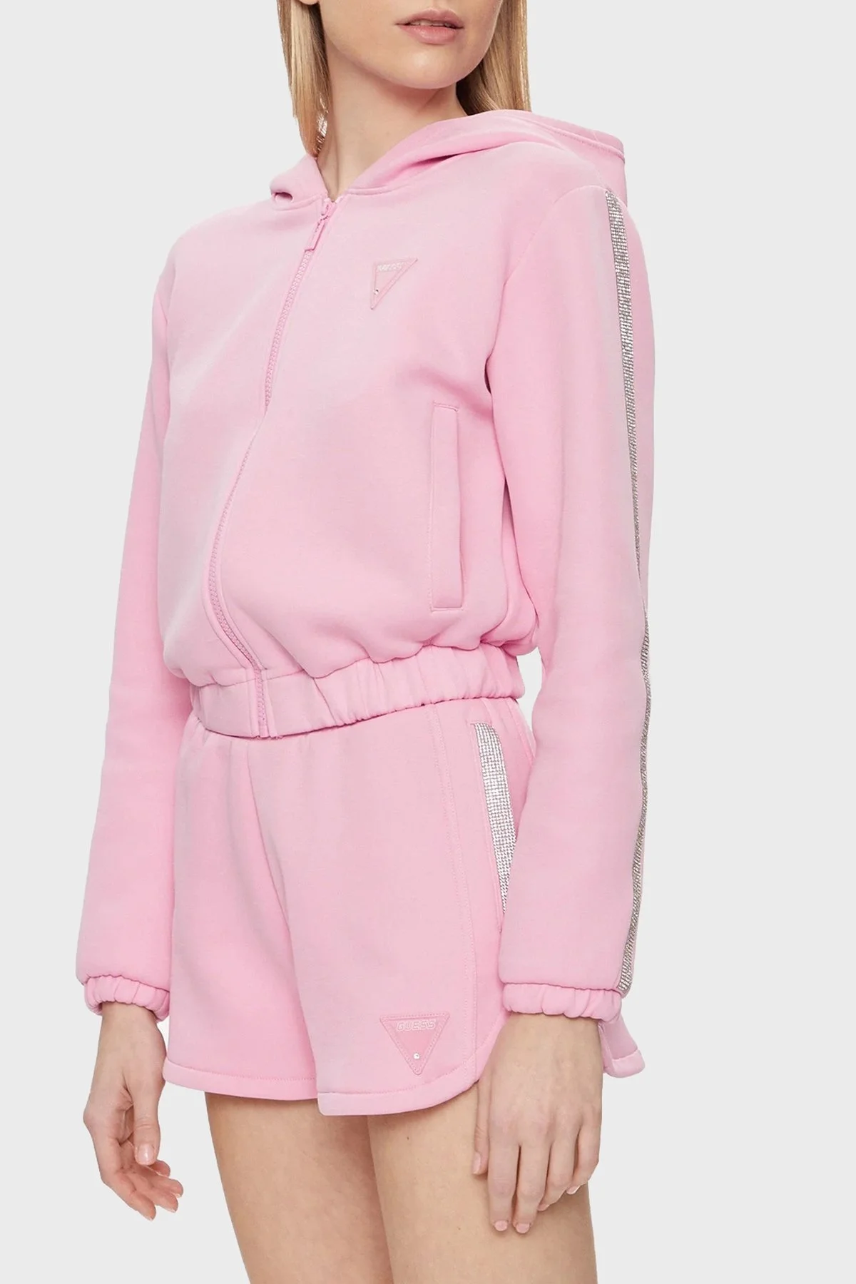 Guess Kiara Scuba Kapüşonlu Crop V4GQ15FL04P Bayan Sweat V4GQ15 FL04P A61K PEMBE - 1