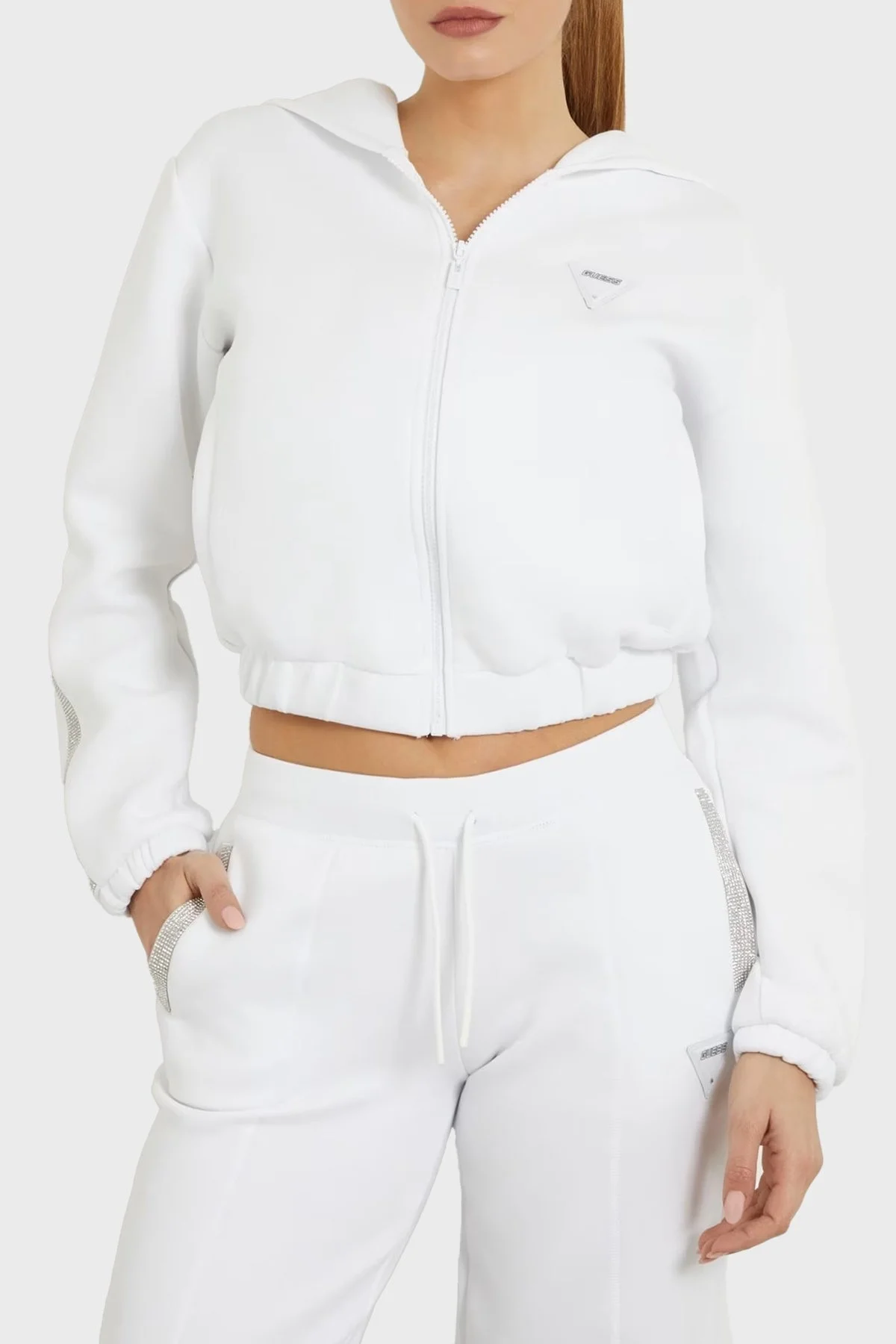 Guess Kiara Scuba Kapüşonlu Crop V4GQ15FL04P Bayan Sweat V4GQ15 FL04P G011 BEYAZ - 1