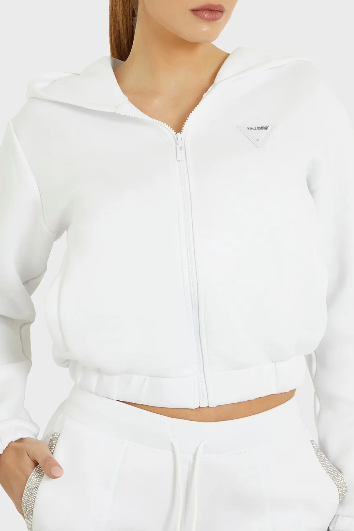 Guess Kiara Scuba Kapüşonlu Crop V4GQ15FL04P Bayan Sweat V4GQ15 FL04P G011 BEYAZ - 3