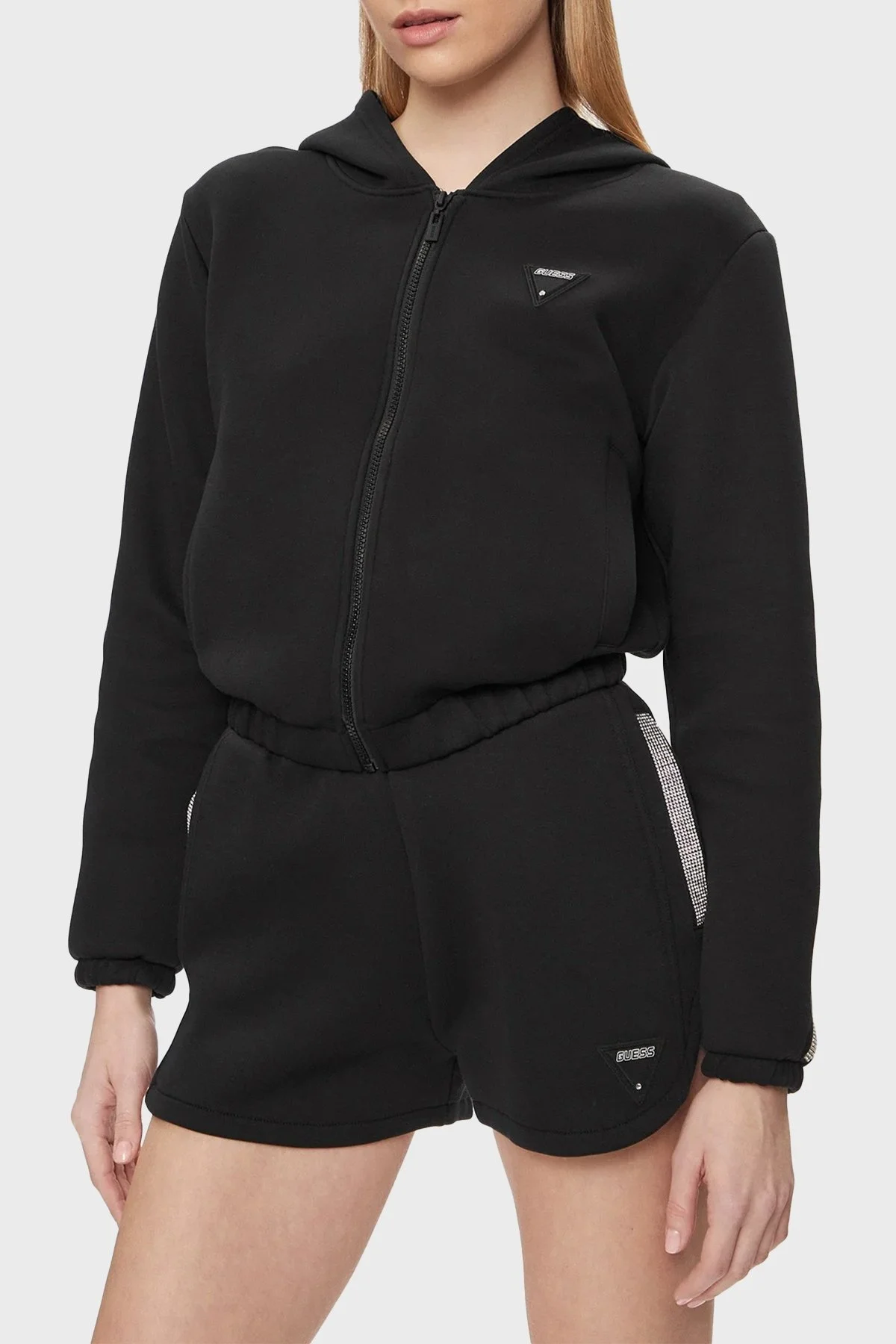 Guess Kiara Scuba Kapüşonlu Crop V4GQ15FL04P Bayan Sweat V4GQ15 FL04P JBLK SİYAH - 1