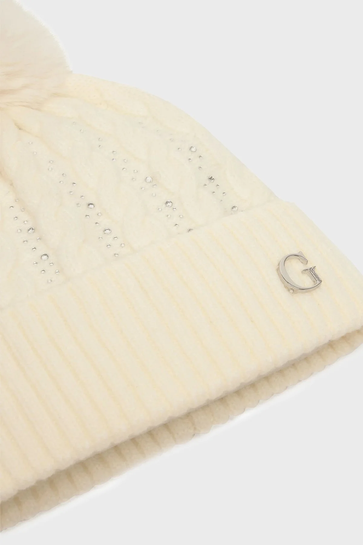 Guess Knitted Taşlı Örgülü AW5385POL01 Bayan Bere AW5385 POL01 WHI BEYAZ - 2