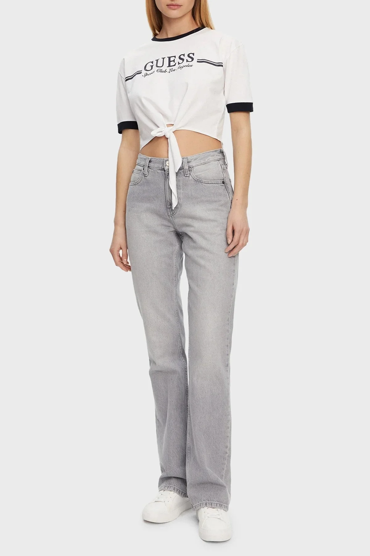 Guess Knot Pamuklu Boxy Fit Bağlamalı Bisiklet Yaka Crop T Shirt V5GI05I3Z14 Bayan Top V5GI05 I3Z14 G011 BEYAZ - 6