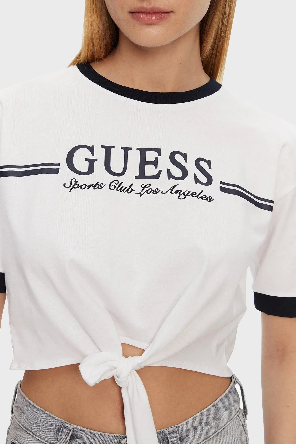 Guess Knot Pamuklu Boxy Fit Bağlamalı Bisiklet Yaka Crop T Shirt V5GI05I3Z14 Bayan Top V5GI05 I3Z14 G011 BEYAZ - 8