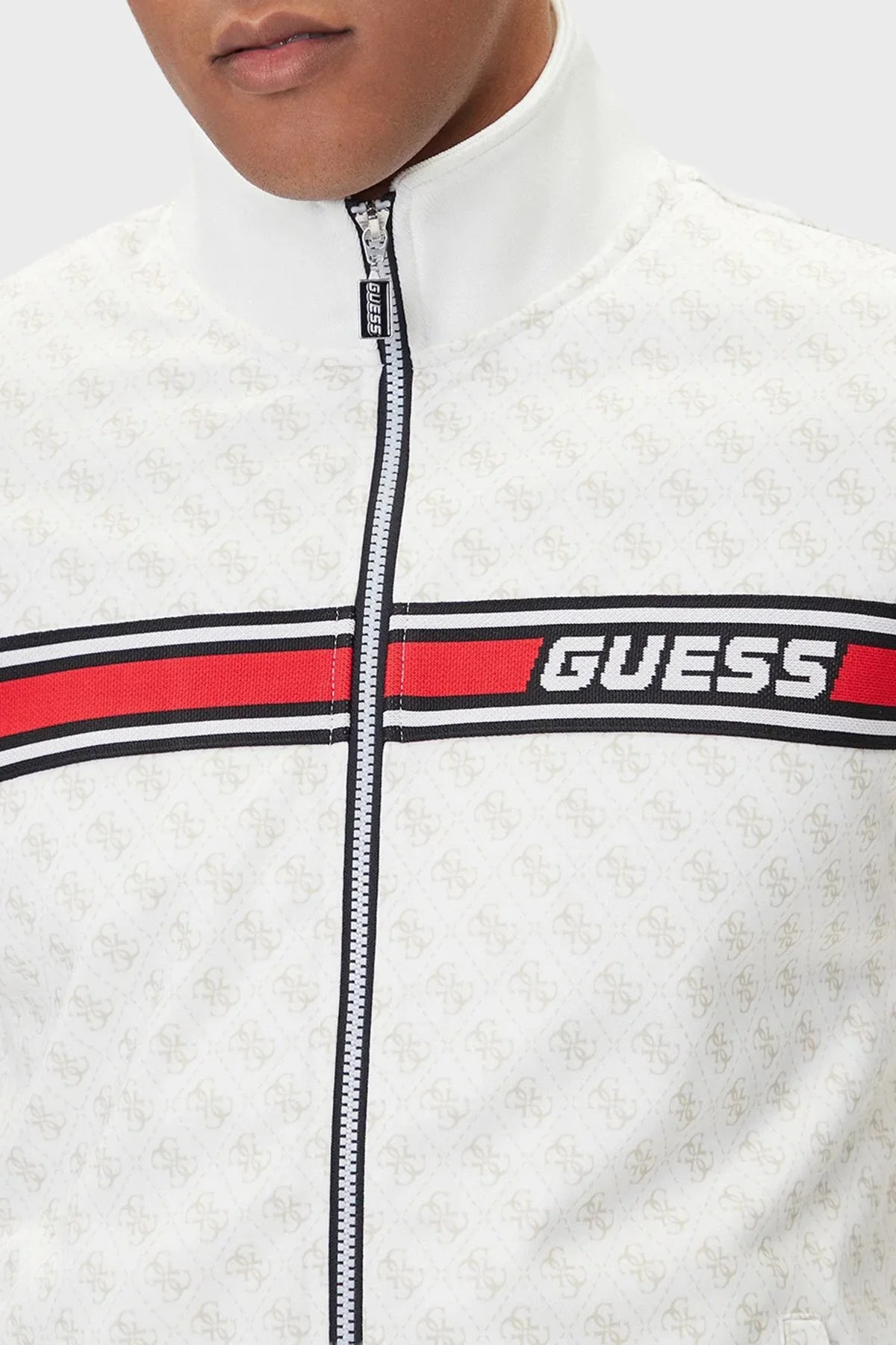 Guess Korbin Pamuklu Jakarlı Logo Baskılı Regular Fit Dik Yaka Z2BQ06K7122 Erkek Sweat Z2BQ06 K7122 P05N Beyaz - 4