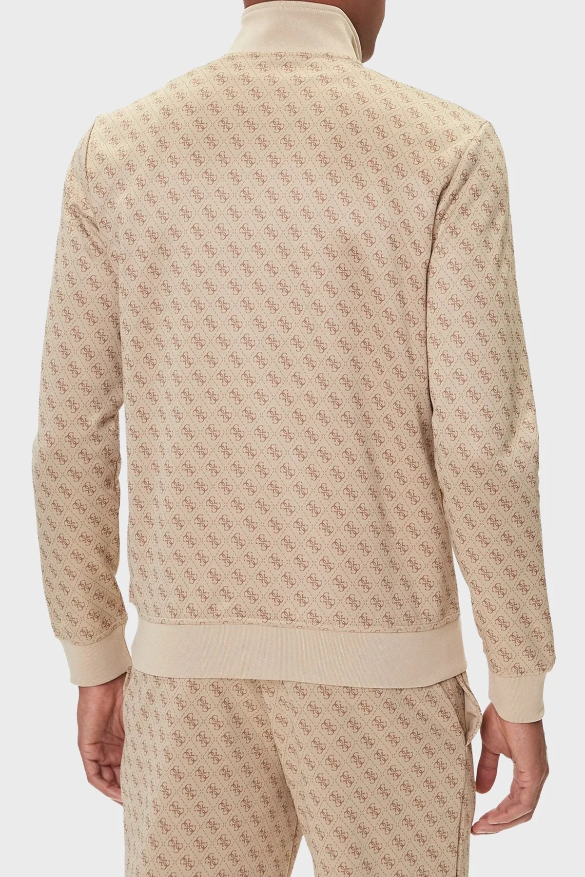 Guess Korbin Pamuklu Jakarlı Logo Baskılı Regular Fit Dik Yaka Z2BQ06K7122 Erkek Sweat Z2BQ06 K7122 P13W BEJ - 3