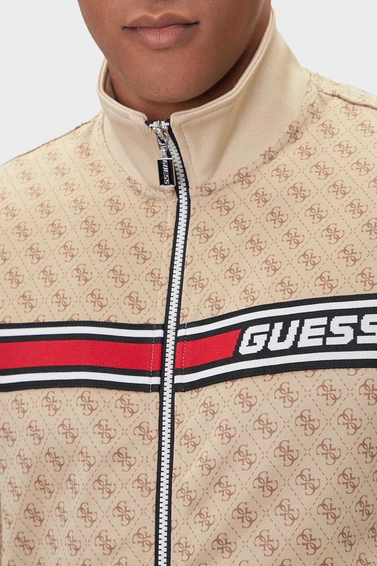 Guess Korbin Pamuklu Jakarlı Logo Baskılı Regular Fit Dik Yaka Z2BQ06K7122 Erkek Sweat Z2BQ06 K7122 P13W BEJ - 4