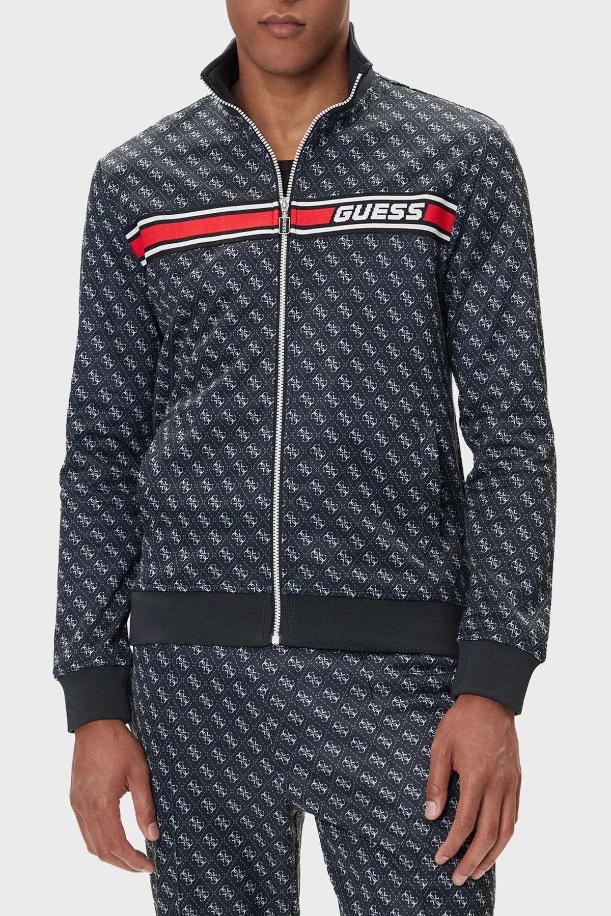 Guess Korbin Pamuklu Jakarlı Logo Baskılı Regular Fit Dik Yaka Z2BQ06K7122 Erkek Sweat Z2BQ06 K7122 P9QC LACİVERT - 1