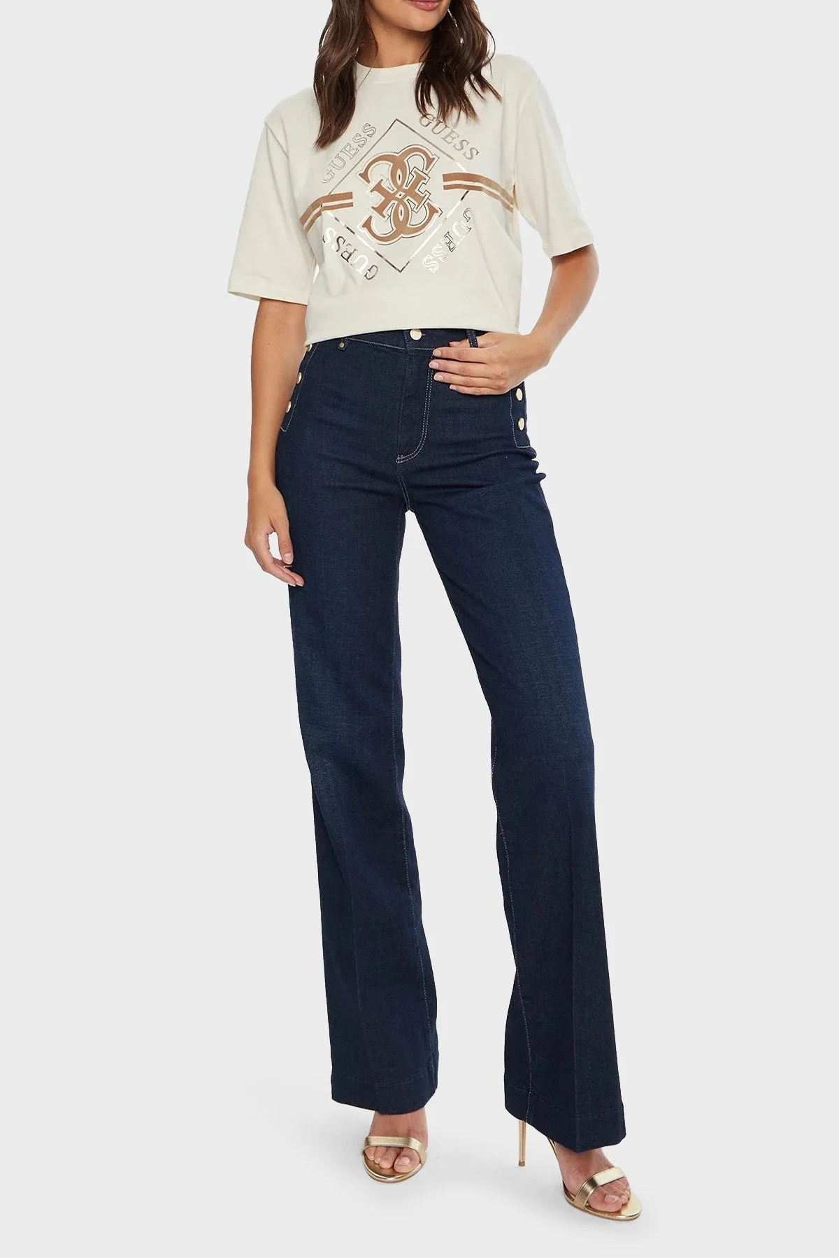 Guess Krissy % 100 Pamuk Bisiklet Yaka Regular Fit V4BI05I3Z14 Bayan T Shirt V4BI05 I3Z14 G1O6 EKRU - 3