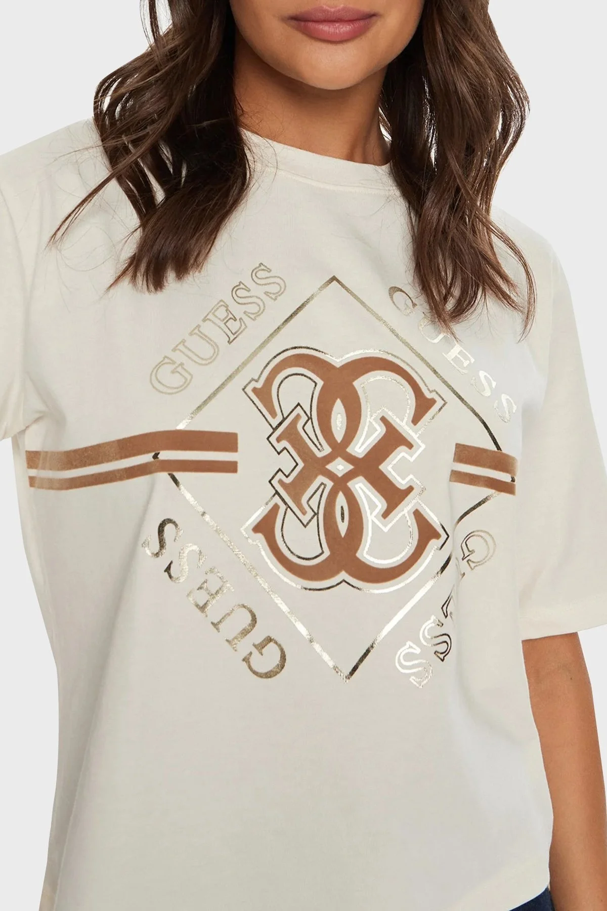 Guess Krissy % 100 Pamuk Bisiklet Yaka Regular Fit V4BI05I3Z14 Bayan T Shirt V4BI05 I3Z14 G1O6 EKRU - 4